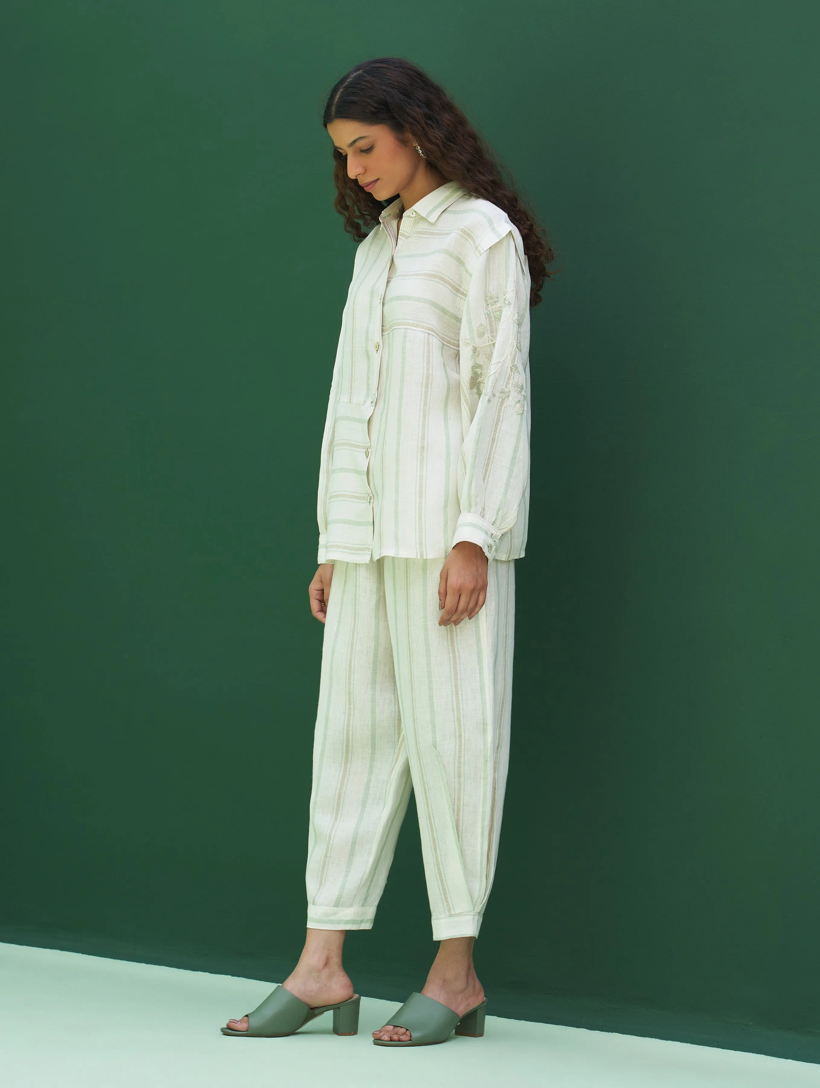 Akra Striped Linen Co-ord Set - Mint