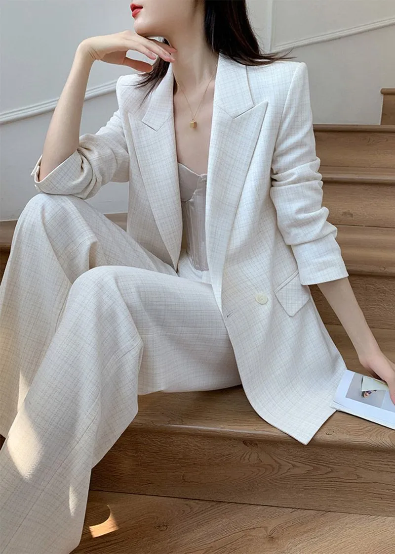 Alma White Blazer Wide Leg Pants Two Piece Sets