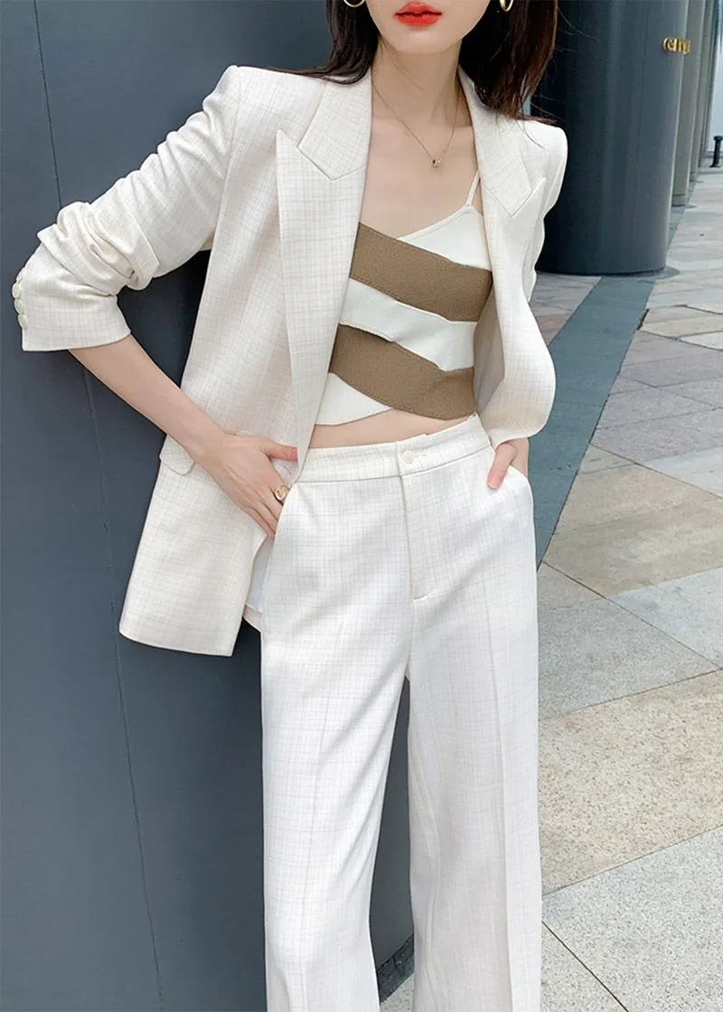 Alma White Blazer Wide Leg Pants Two Piece Sets