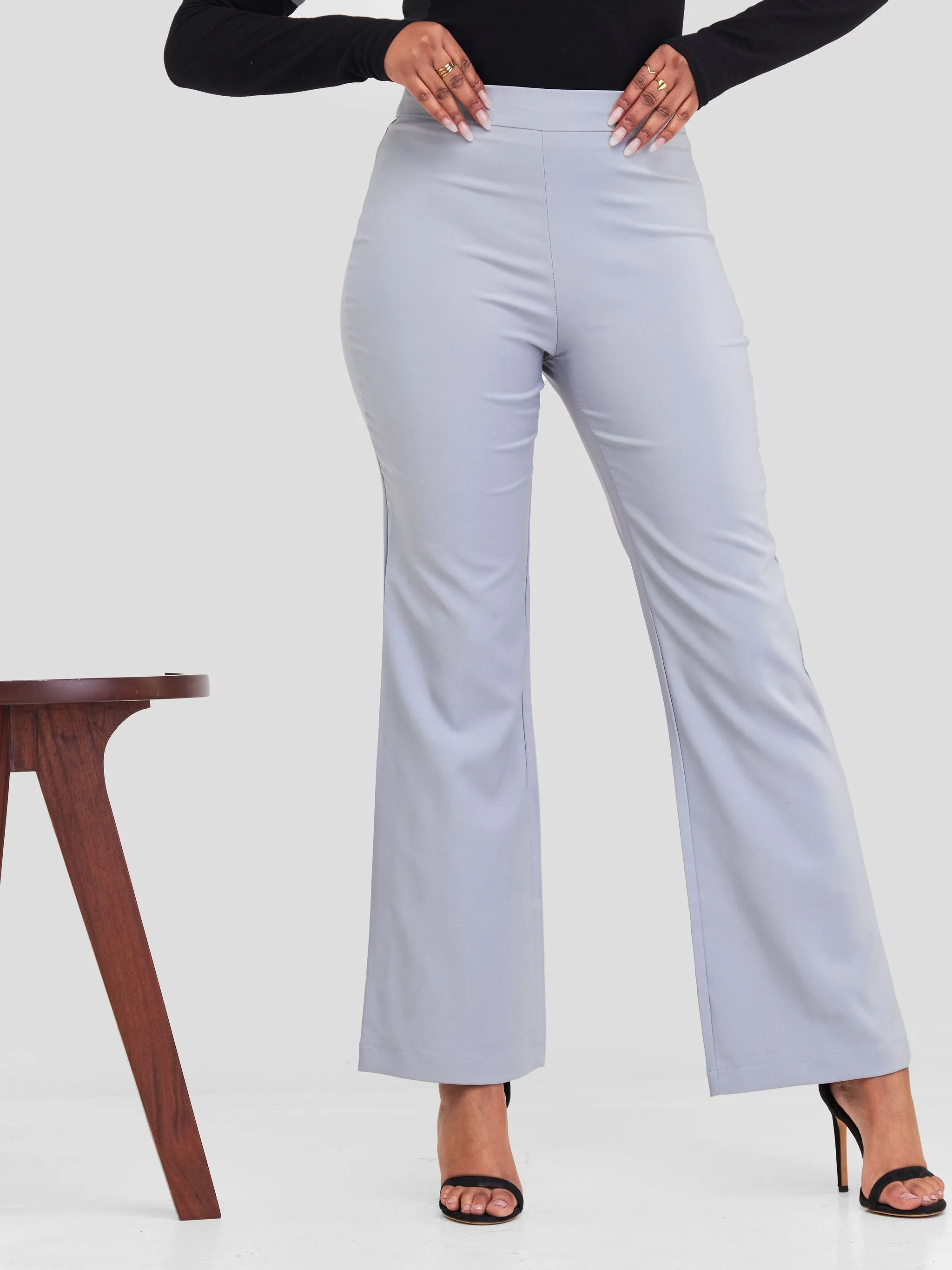 Anika Straight Leg Dress Pants With Zipper At Back- Light grey