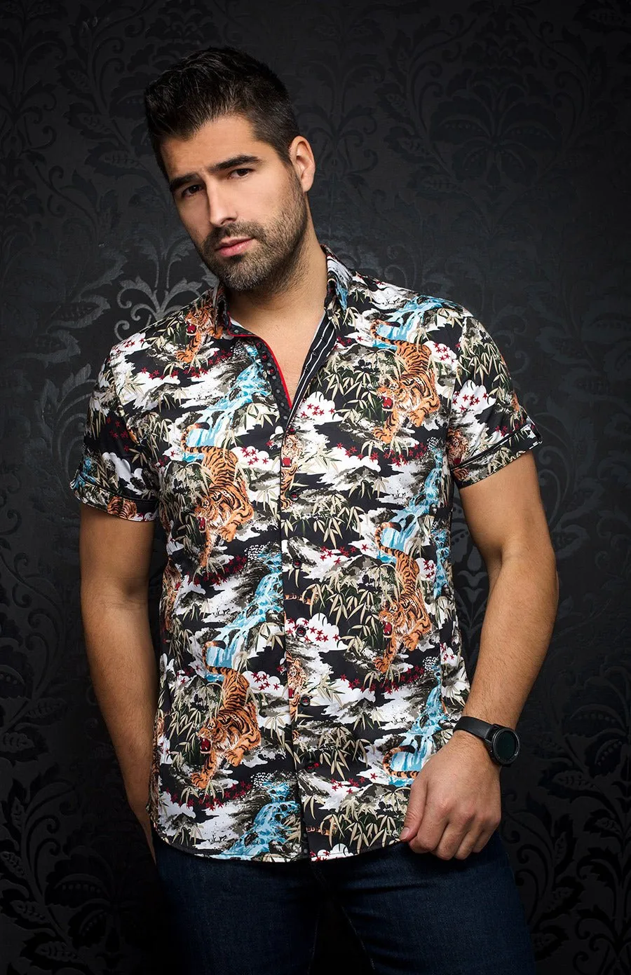 Au Noir Short Sleeve Stretch Shirt | Giotto Multi