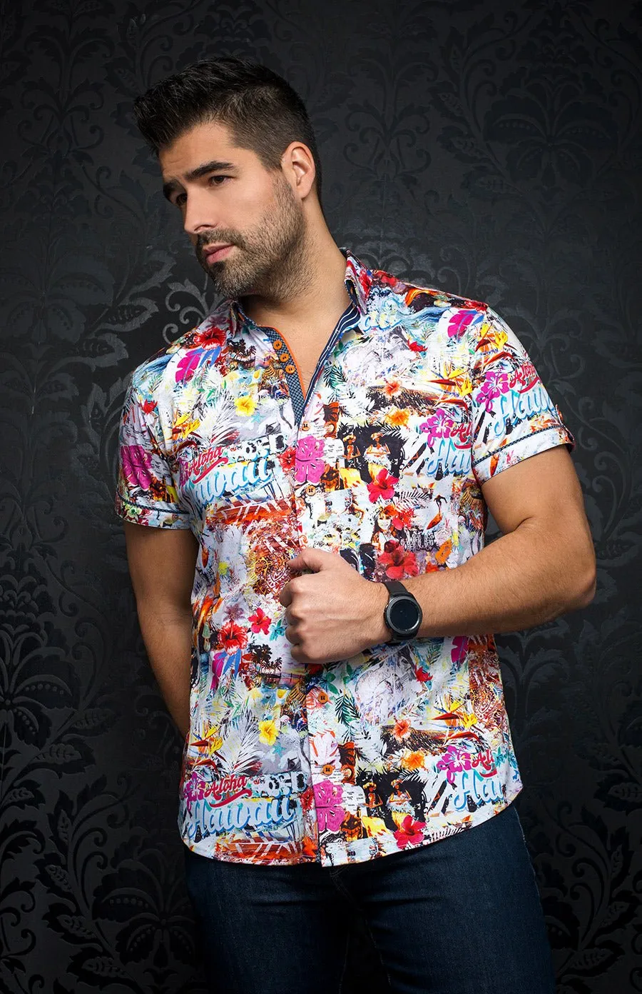 Au Noir Short Sleeve Stretch Shirt | Kailua White Multi