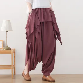 Autumn Irregular Patchwork Retro Cotton Linen Loose Pants