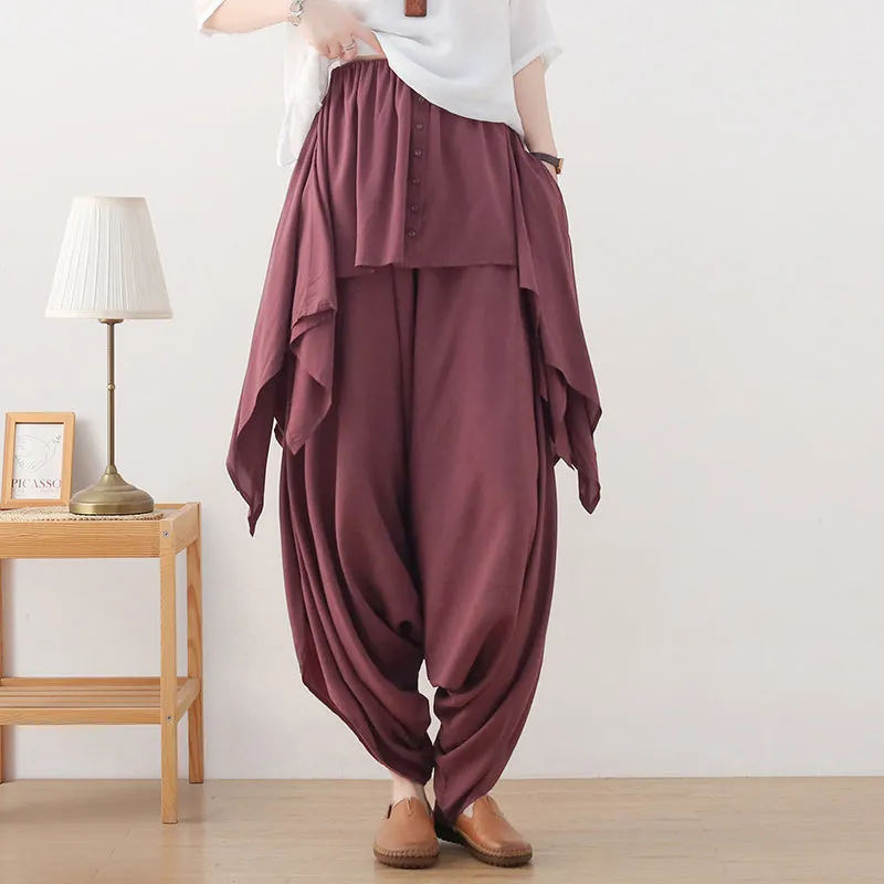 Autumn Irregular Patchwork Retro Cotton Linen Loose Pants