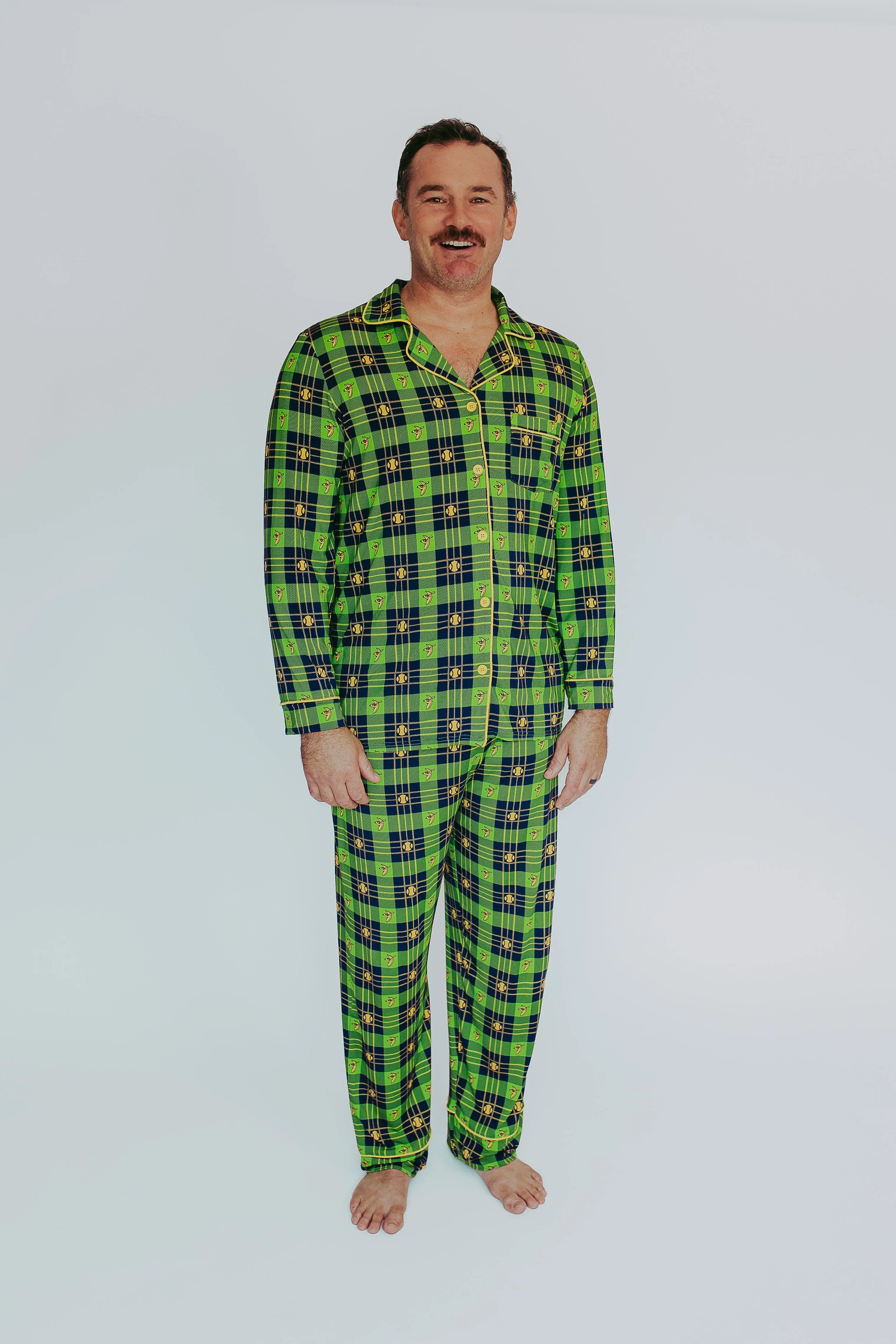 Bananas Button Down Pajama Pants - Green Tartan