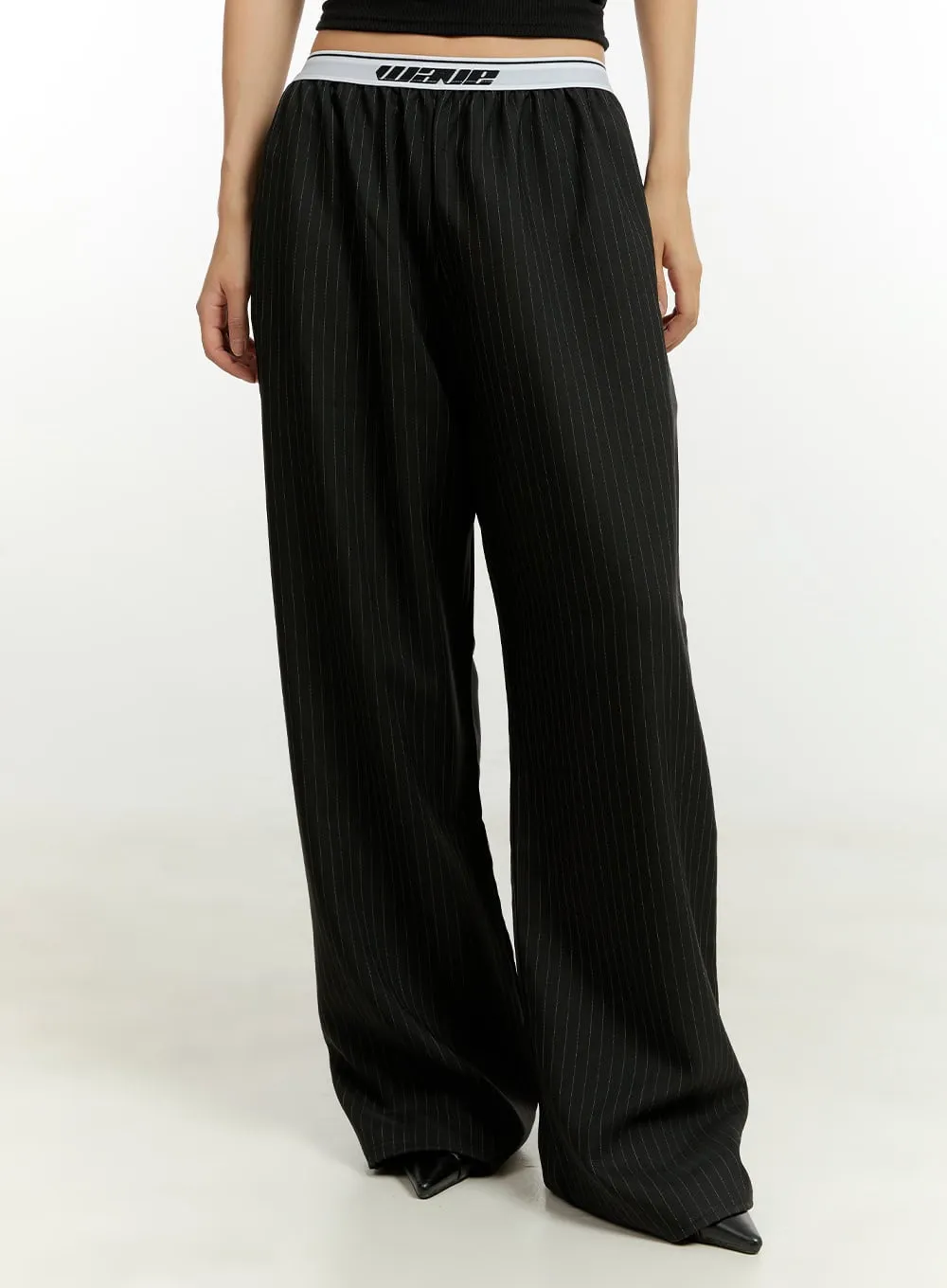 Banding Striped Wide Pants CU426