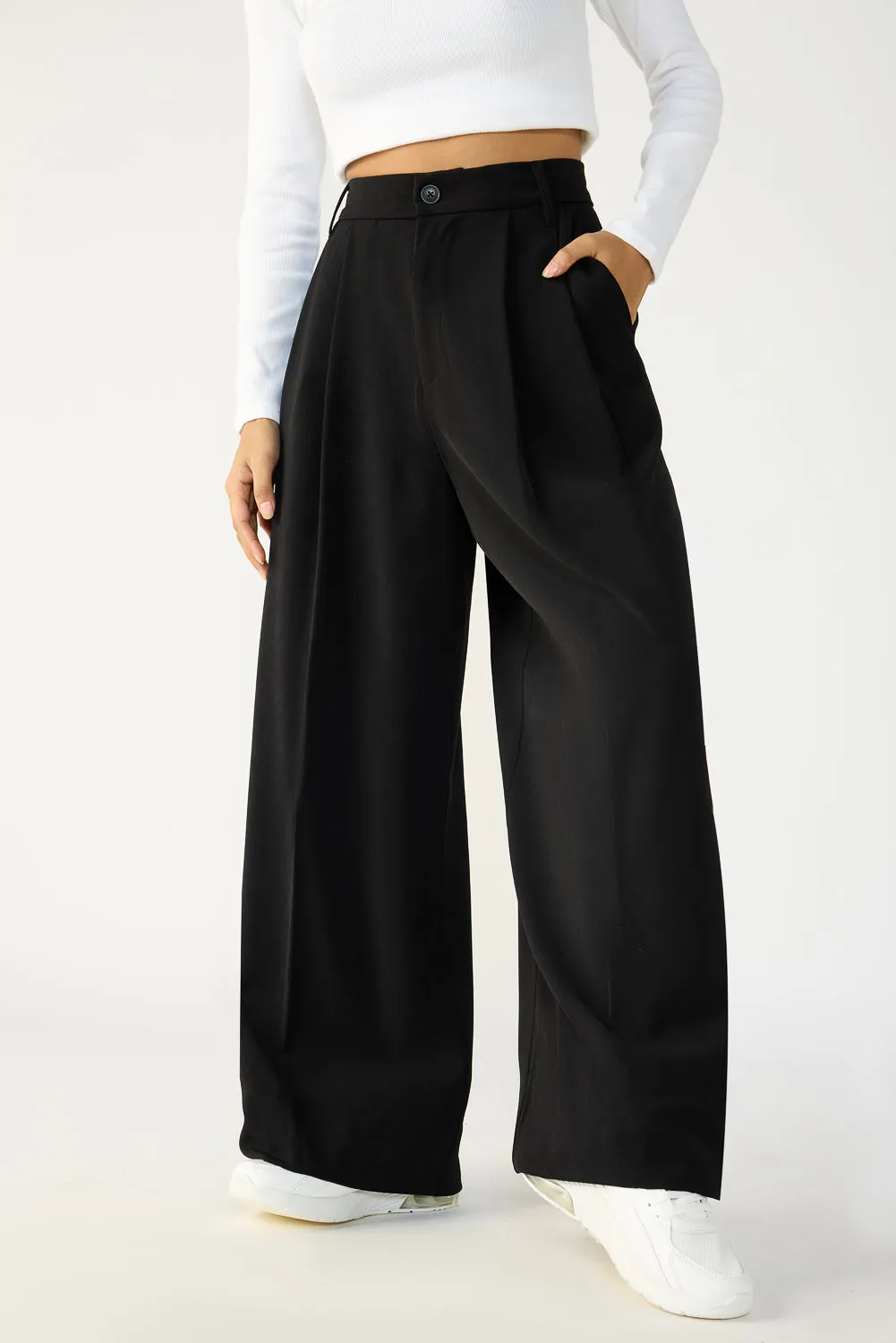 Chic Black Flared Formal Korean Trousers for Effortless Elegance