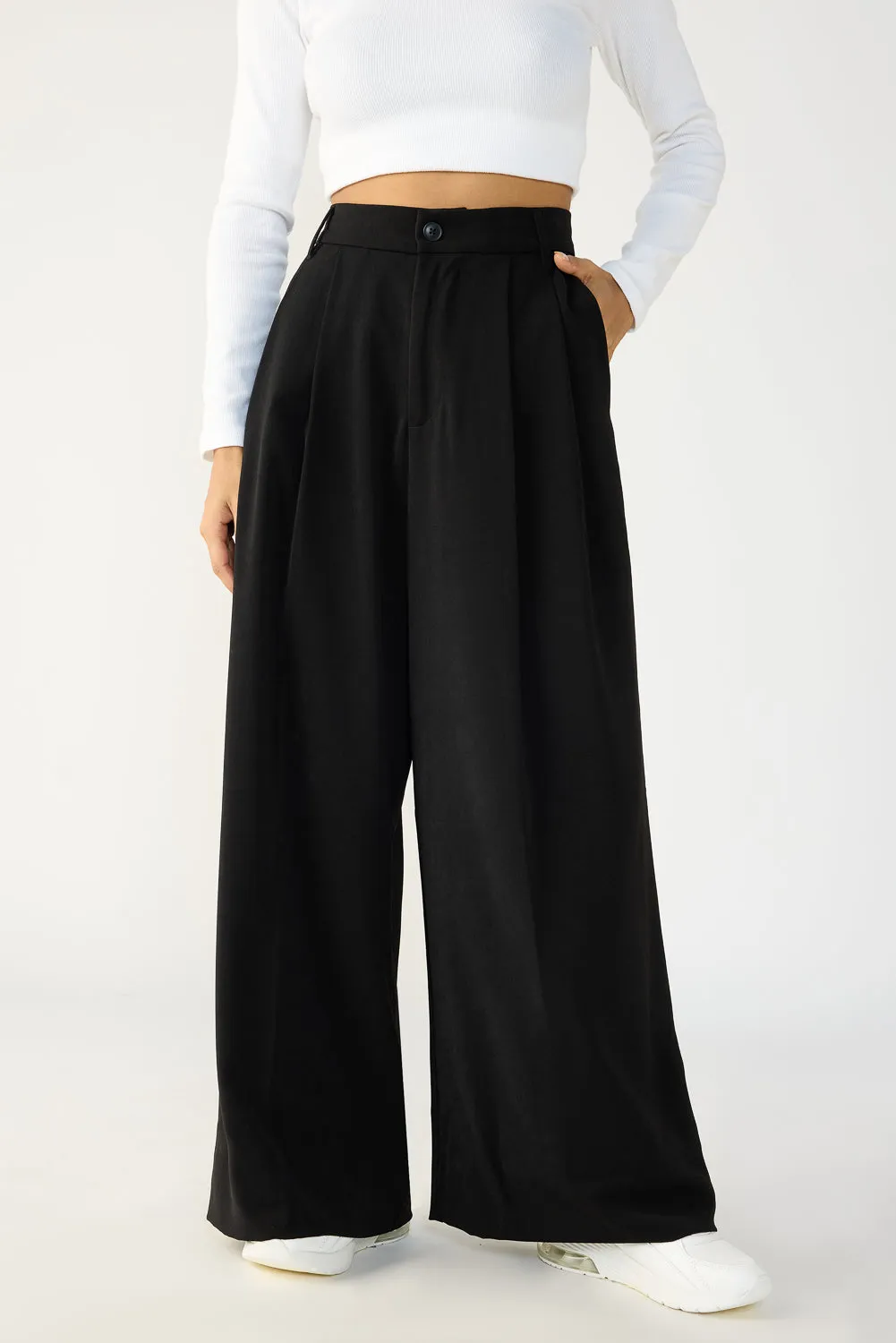 Chic Black Flared Formal Korean Trousers for Effortless Elegance