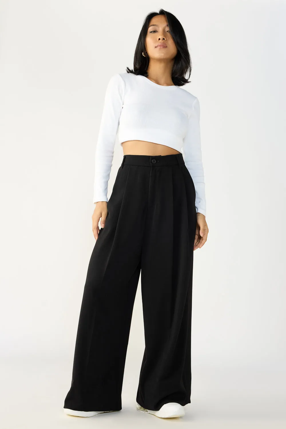 Chic Black Flared Formal Korean Trousers for Effortless Elegance