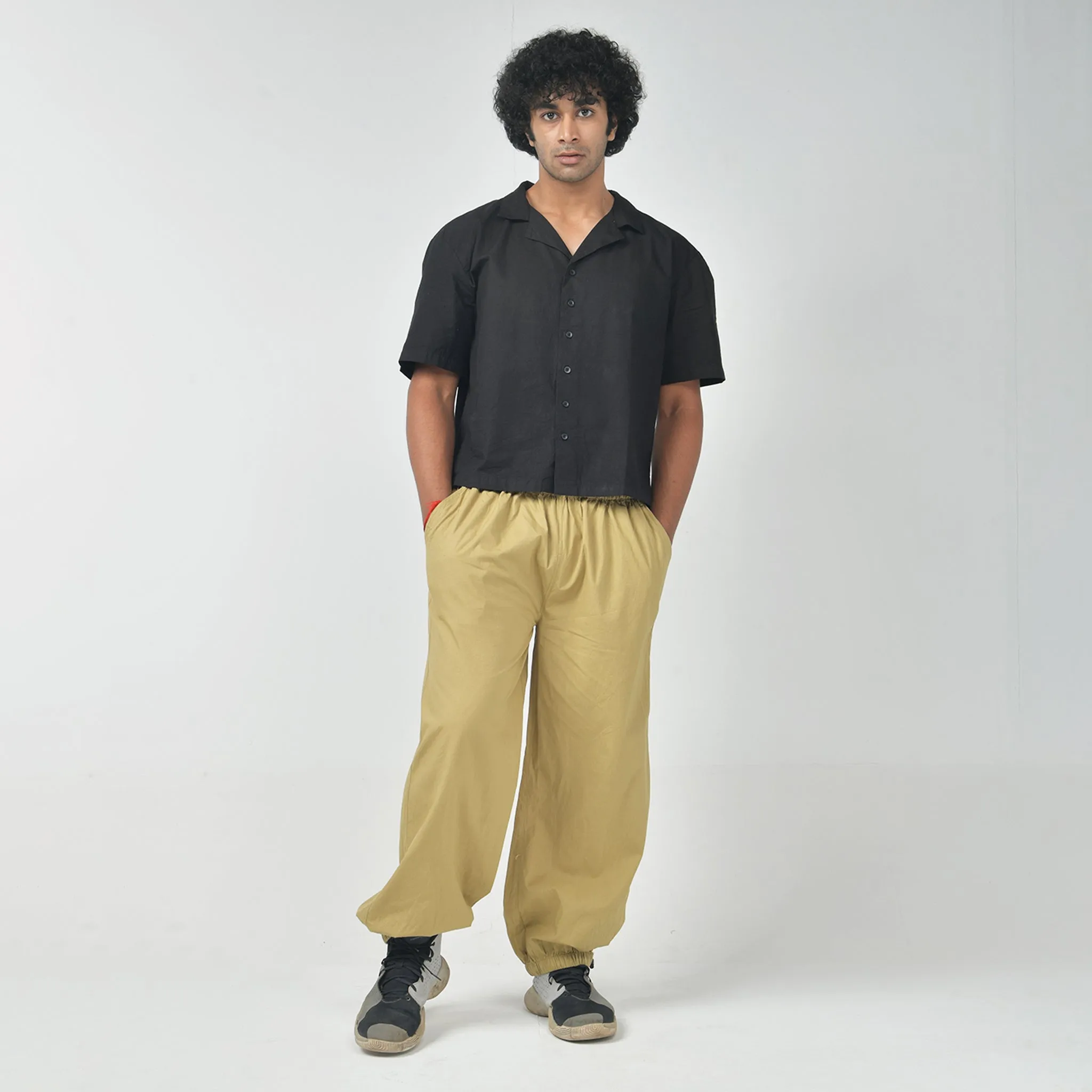 Bossman Shirt (Black) & Parachute Pants (Khaki) For Men