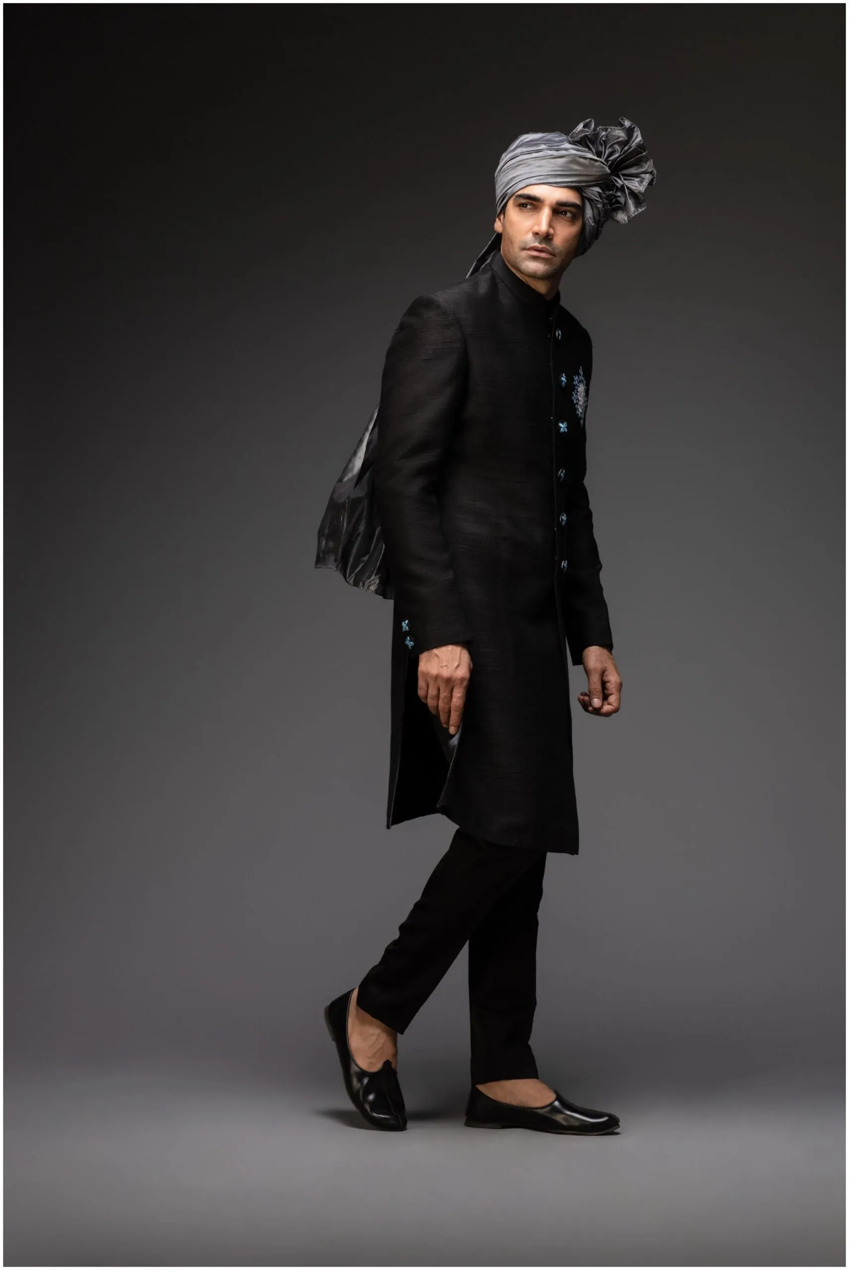 Charcoal Black Sherwani With Pants - Rent