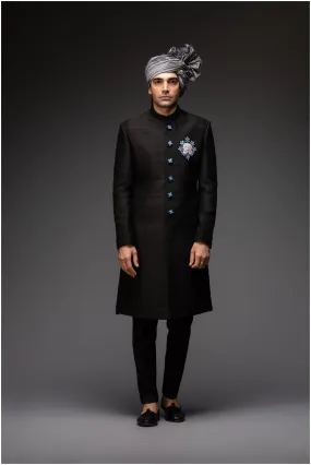 Charcoal Black Sherwani With Pants - Rent