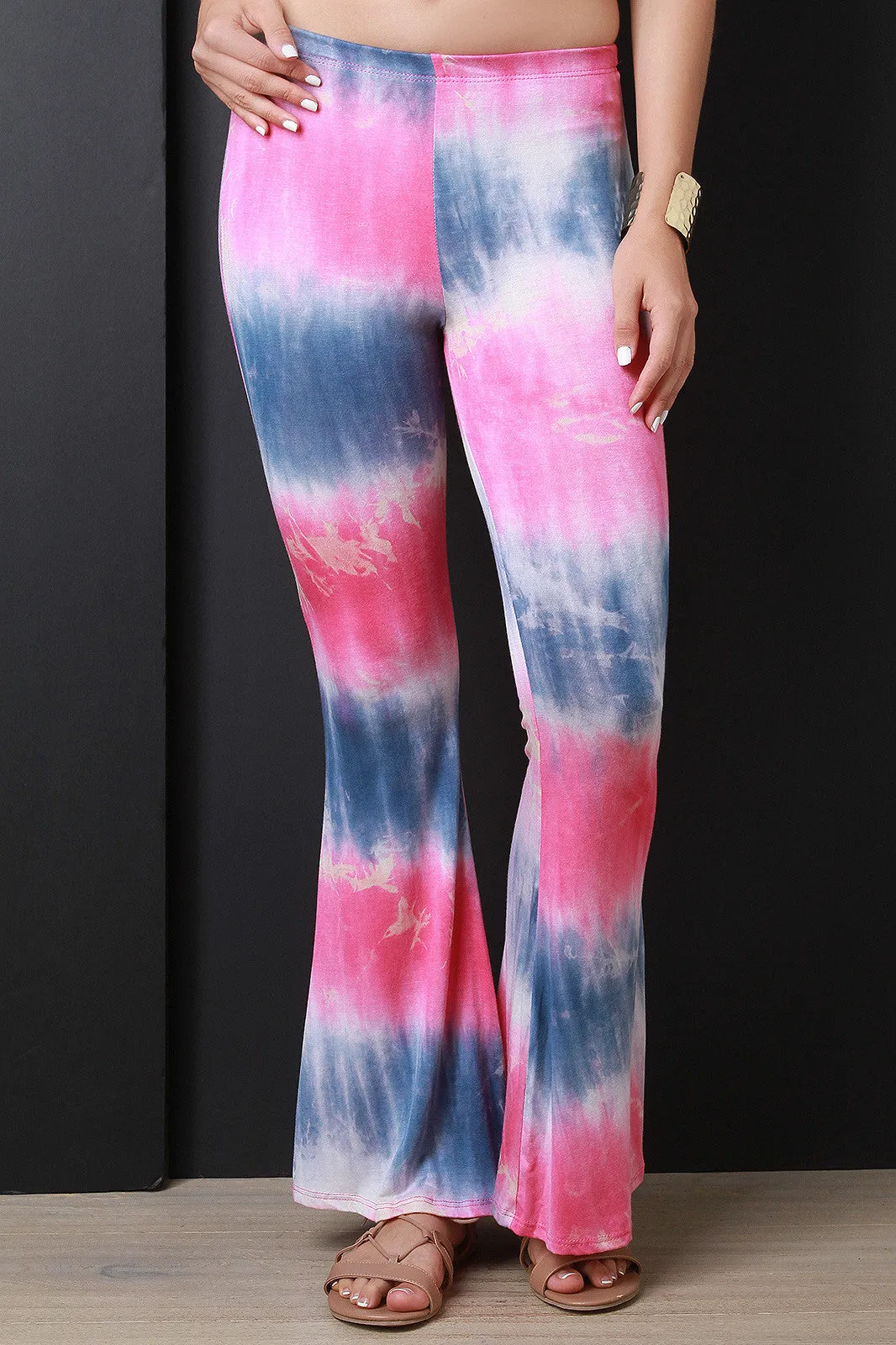 Colorblock Tie Dye Print Flare Pants