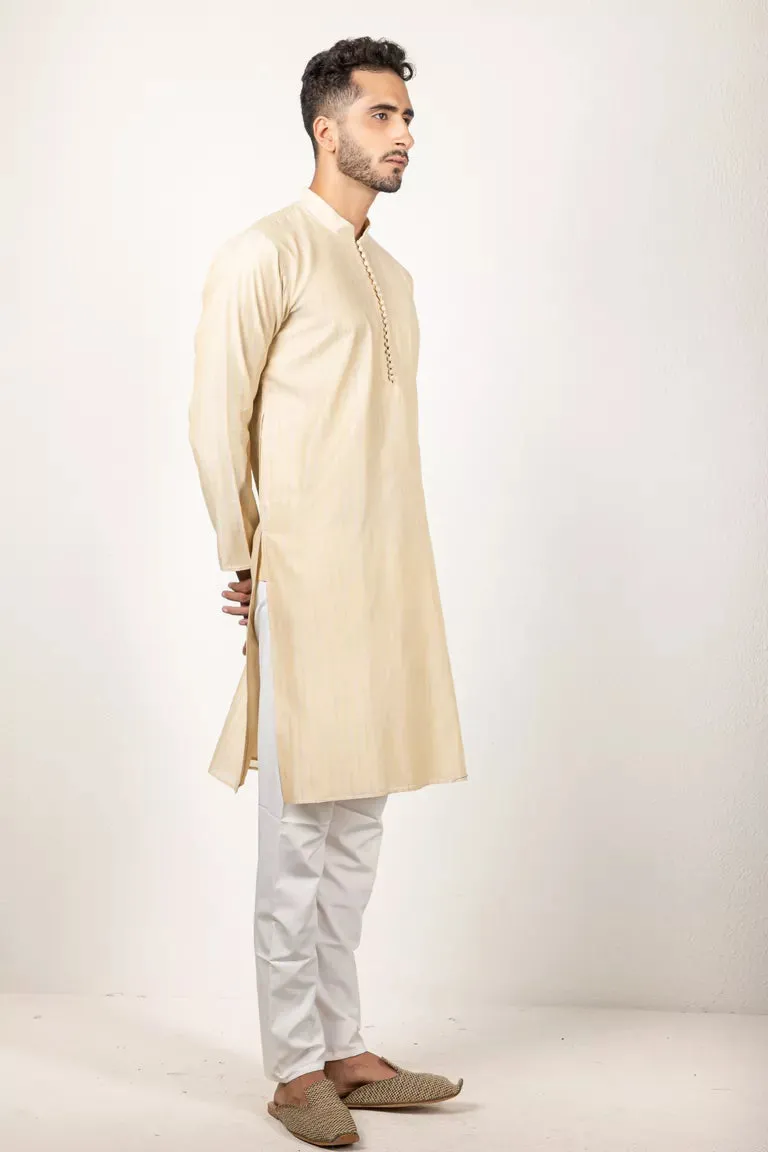 Cream-Colored Woven Striped Chanderi Kurta