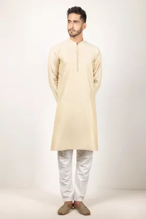 Cream-Colored Woven Striped Chanderi Kurta