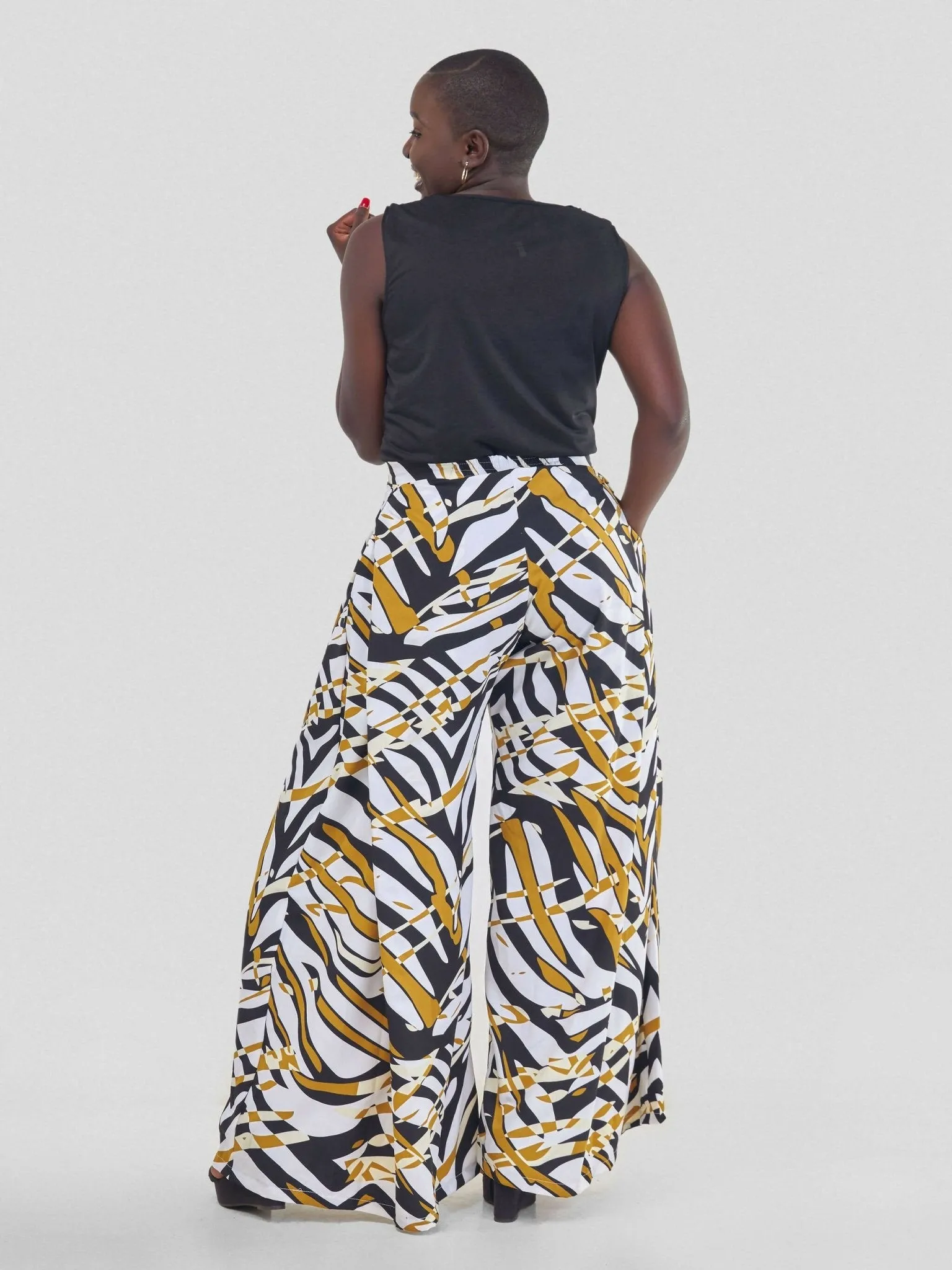 Curves BD Kipepeo Wide Leg Pants - Black / Mustard Print