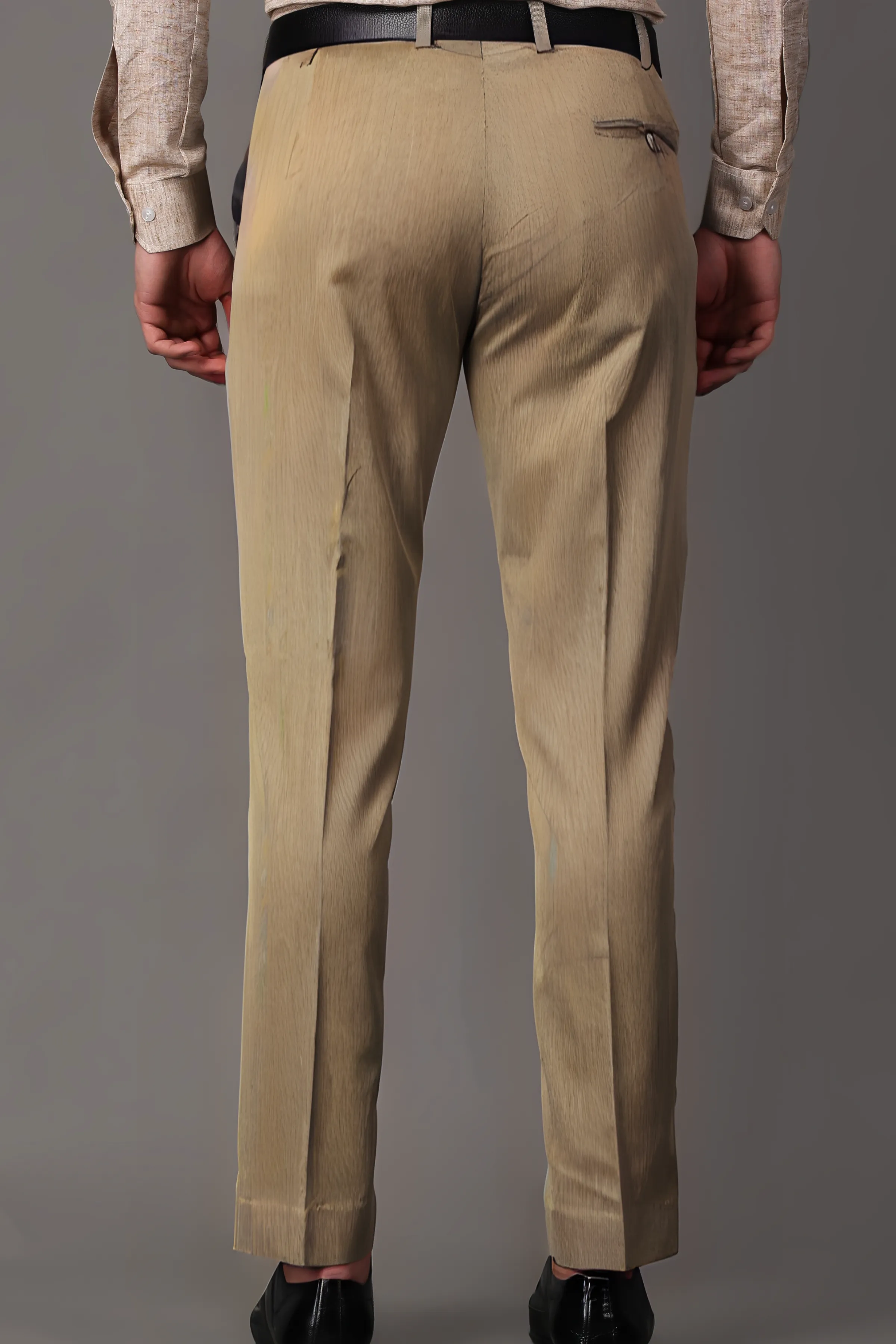 Dark Khakhi Textured Formal Trousers