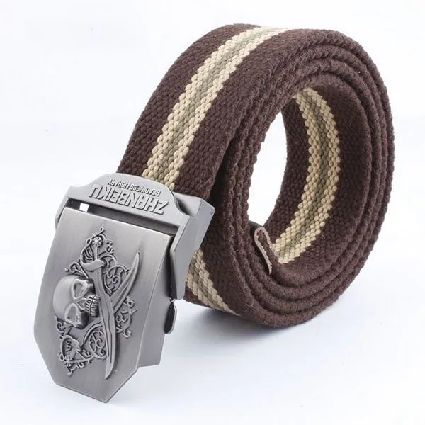 Double-knife Skull Stripe Canvas Belt