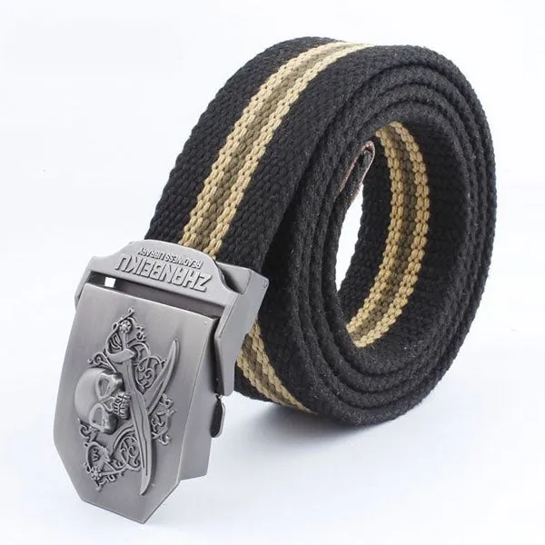 Double-knife Skull Stripe Canvas Belt