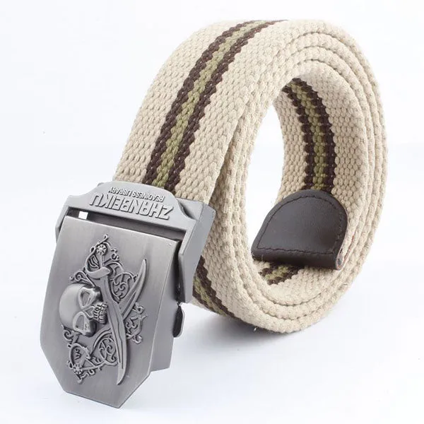 Double-knife Skull Stripe Canvas Belt