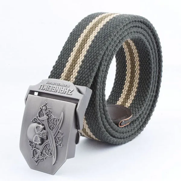 Double-knife Skull Stripe Canvas Belt