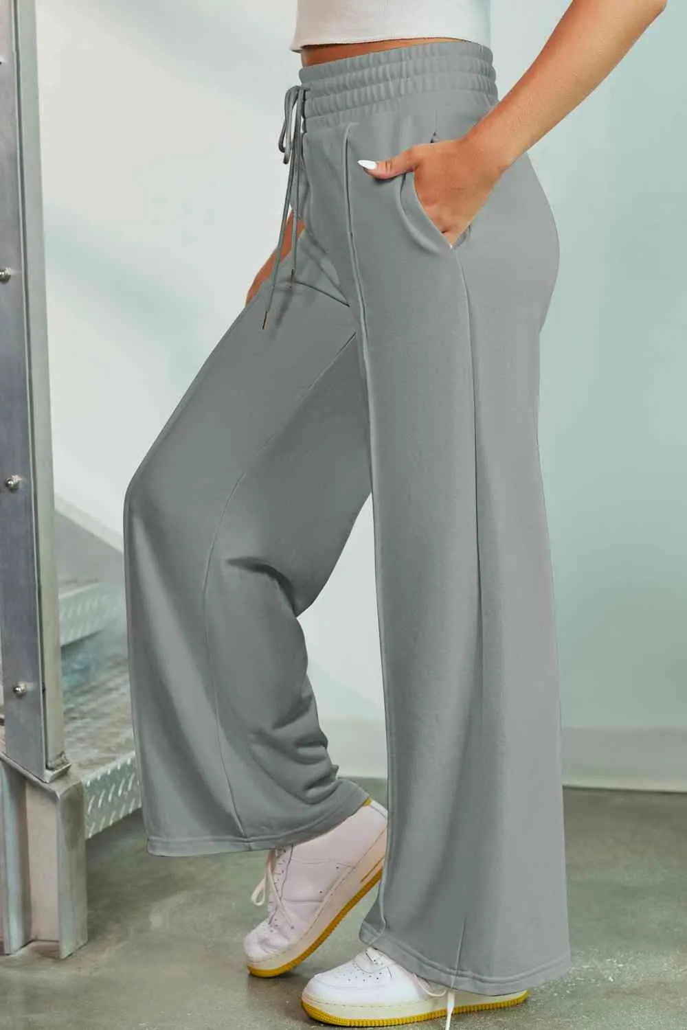 Drawstring High Waist Wide Leg Pants with Pockets (9 colors)