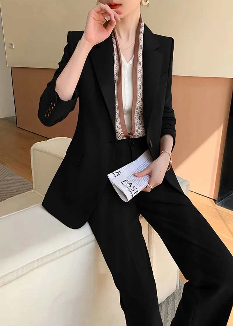 Eileen Black Single Breasted Blazer Pants Suit Two-Piece Set