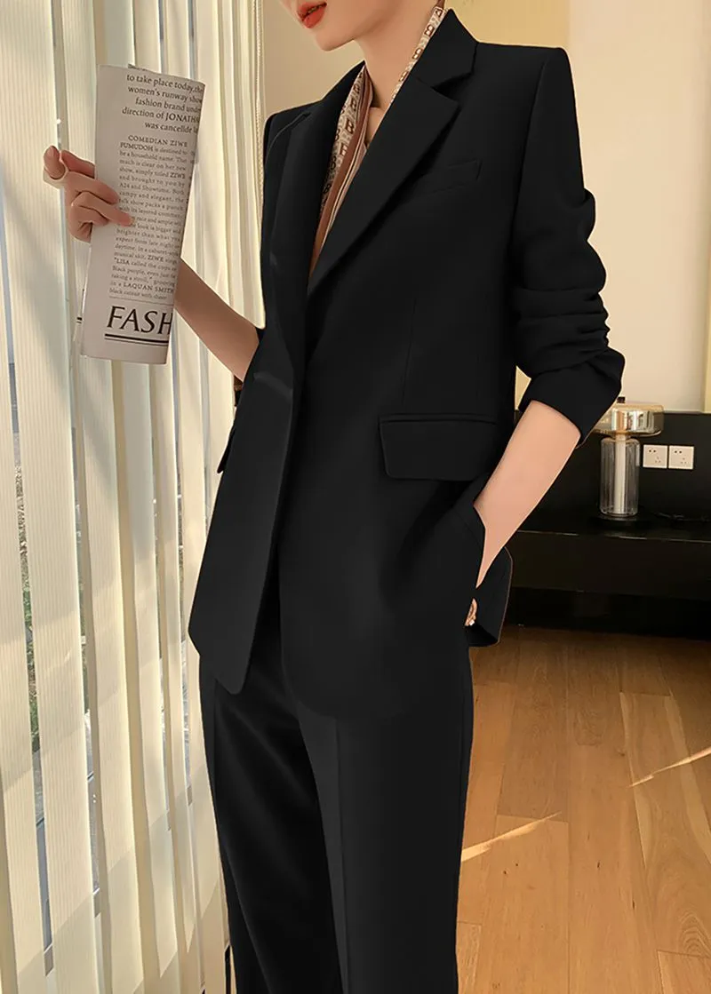 Eileen Black Single Breasted Blazer Pants Suit Two-Piece Set