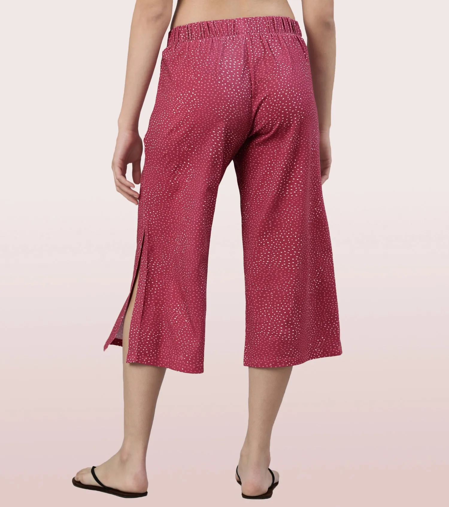 Enamor Culotte Pants For Women | Crop Length Culottes With Smart Side Slits | Black Pixie Aop