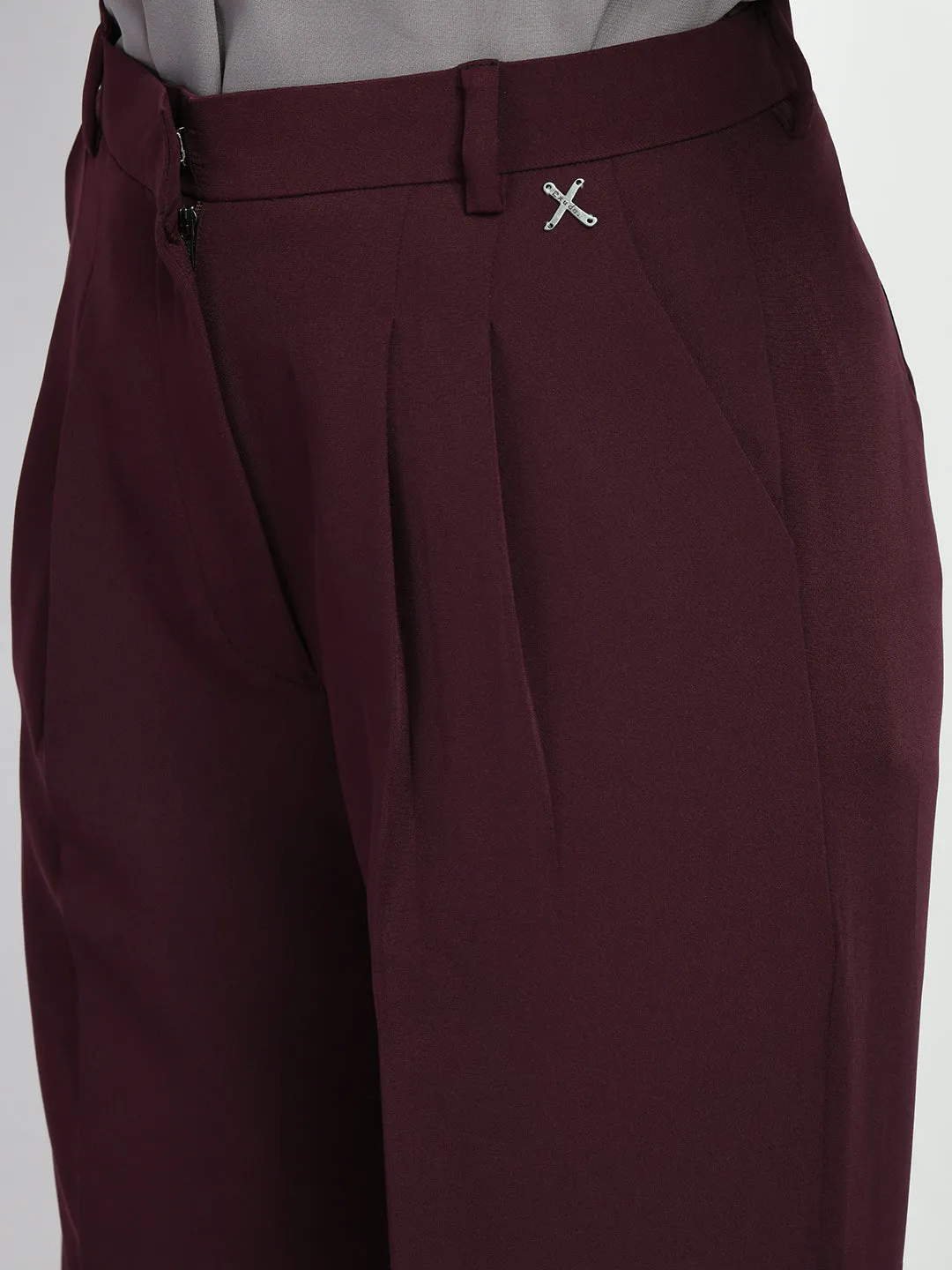 Exude Influence Solid Wide Leg Trousers (Wine)