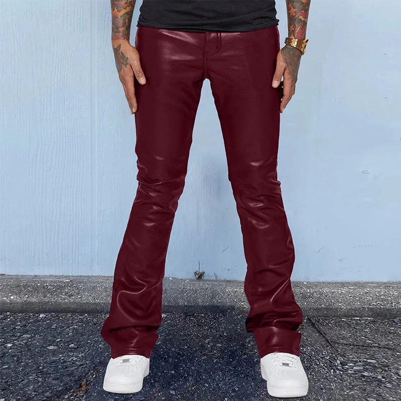 Foesce -New Fashion Men PU Leather Pants Vintage Slim Fit  Straight Trousers Spring Autumn Casual Streetwear Skinny Long Pant Male