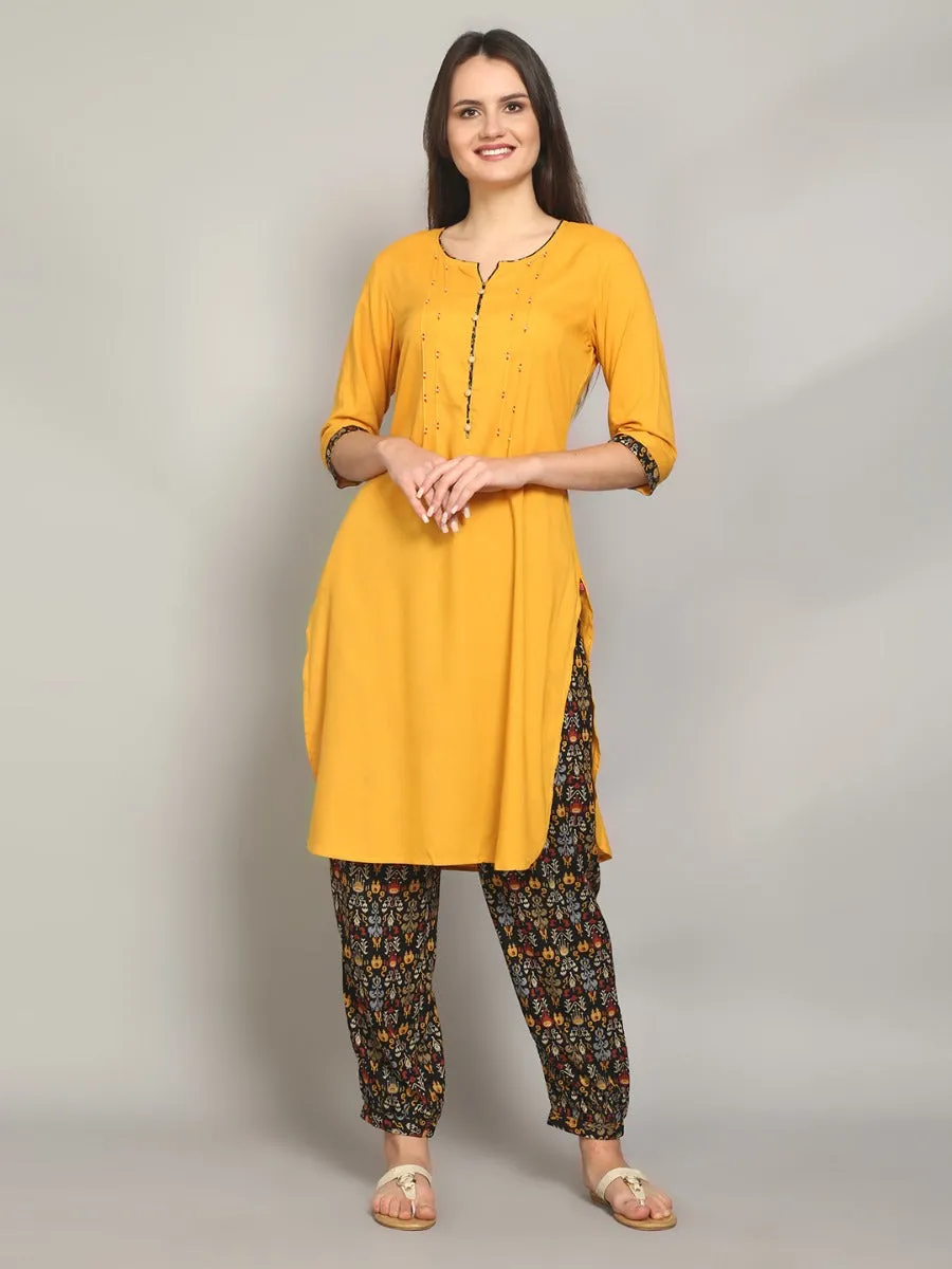 Gorgeous Mustard & Black Solid Kurta With Harem Pant