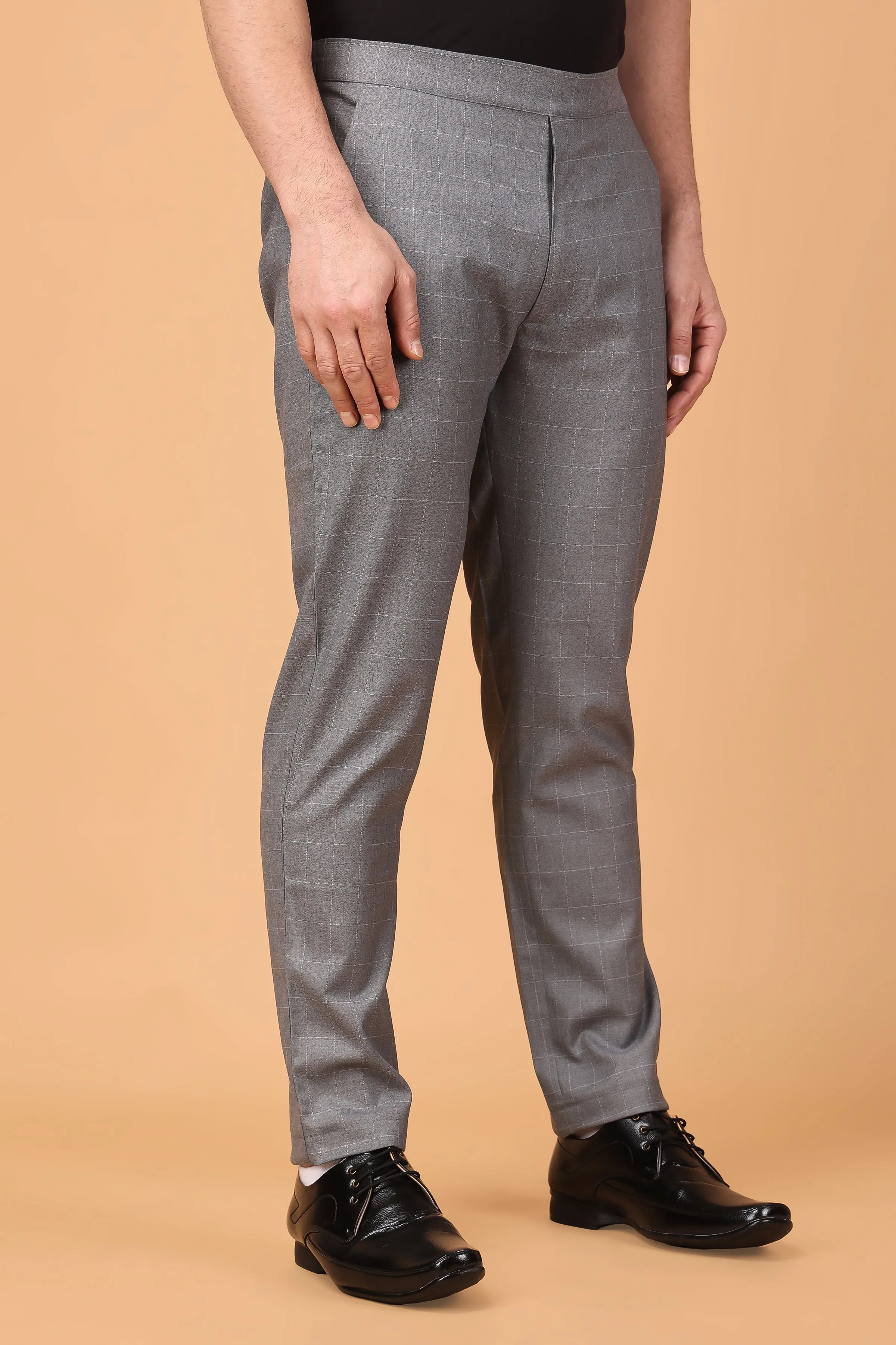 Graphite Checked Comfort Fit Trousers