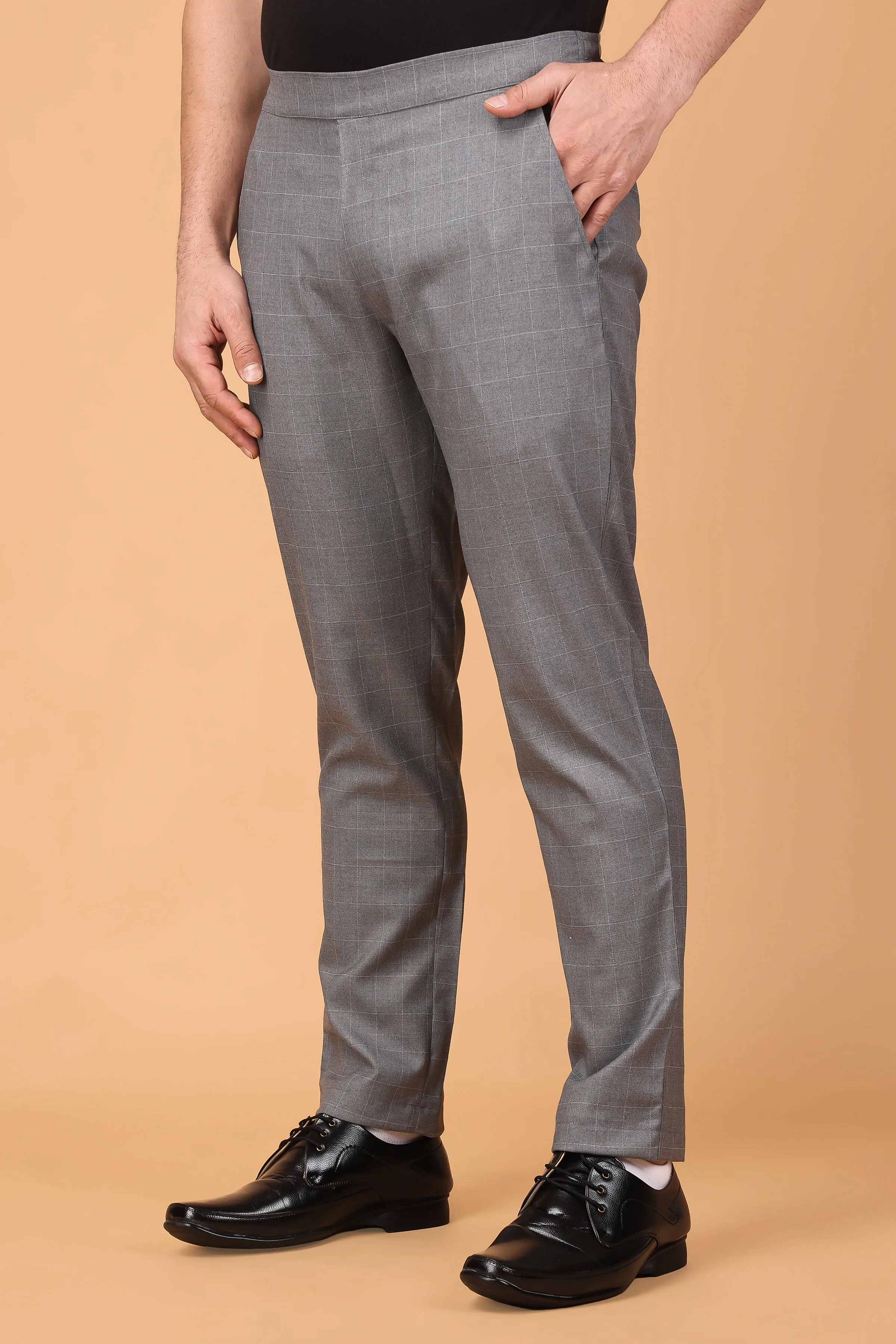 Graphite Checked Comfort Fit Trousers