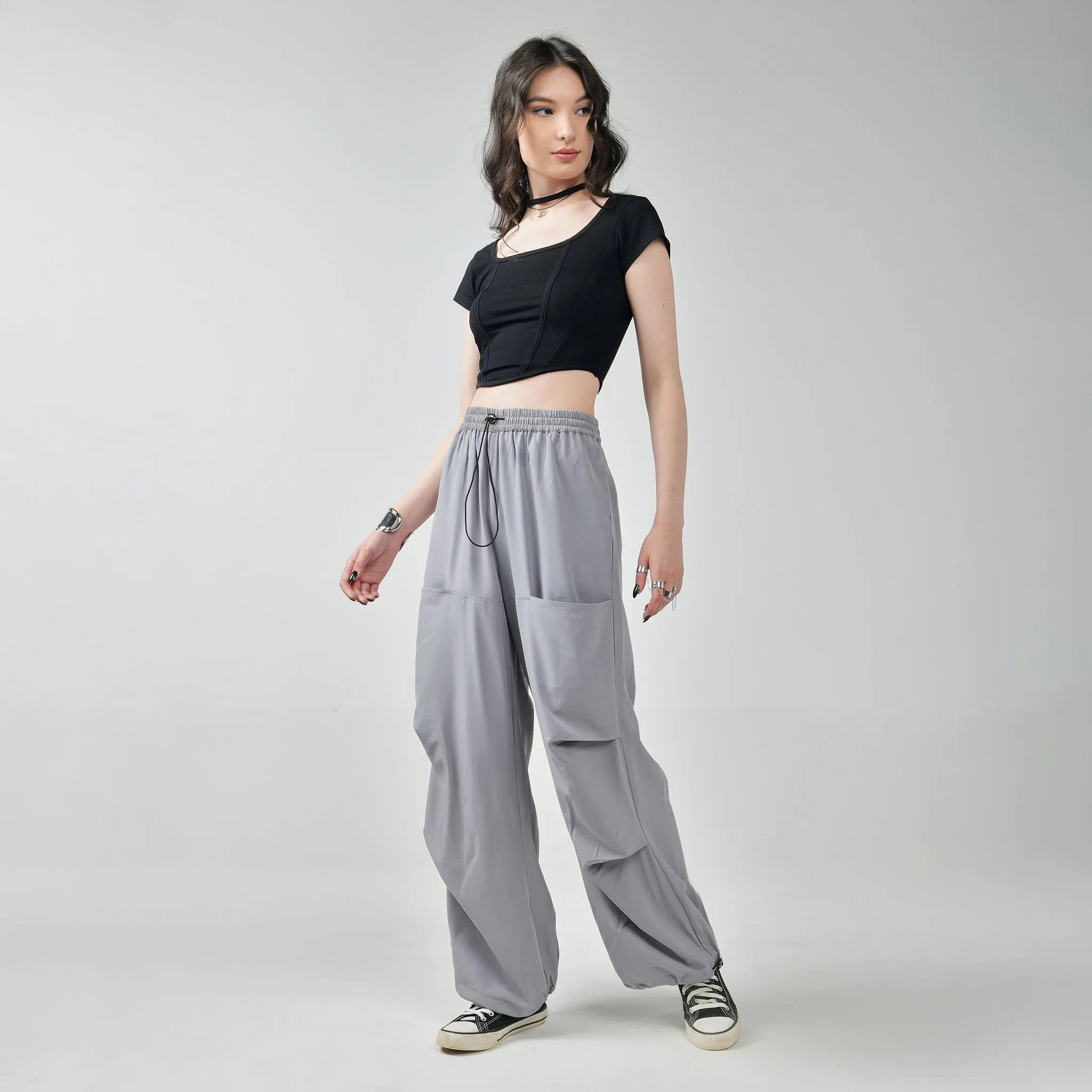 Grey Air Parachute Pants for Women