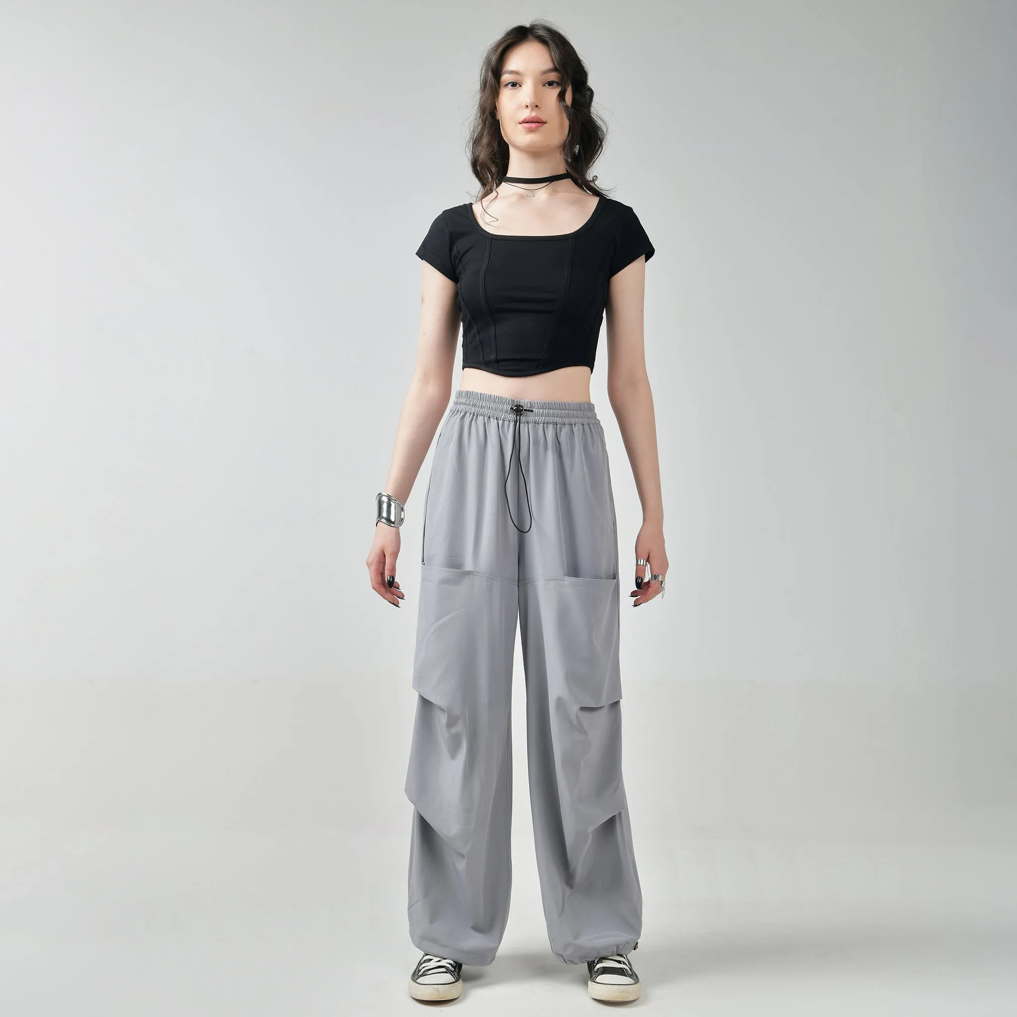 Grey Air Parachute Pants for Women