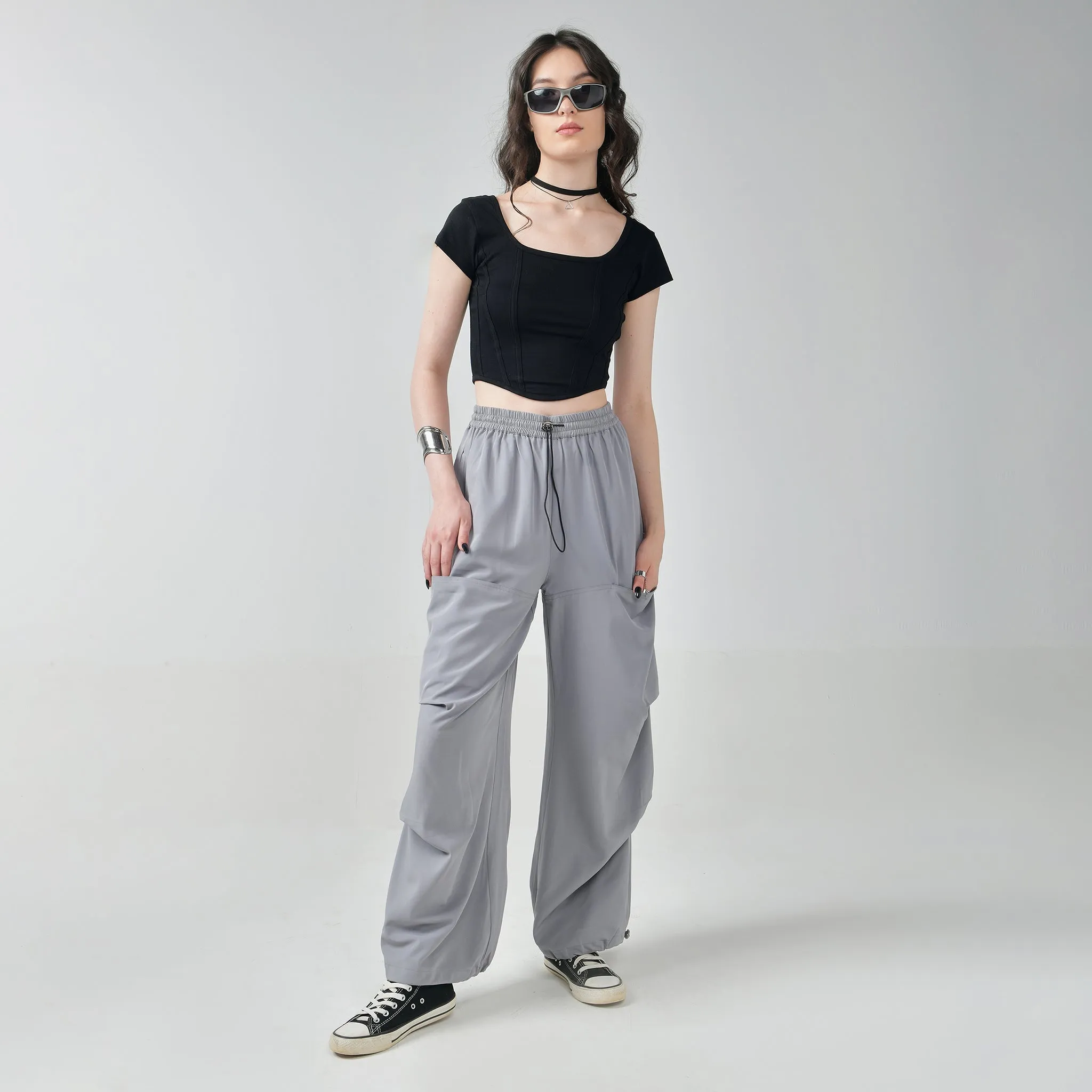 Grey Air Parachute Pants for Women