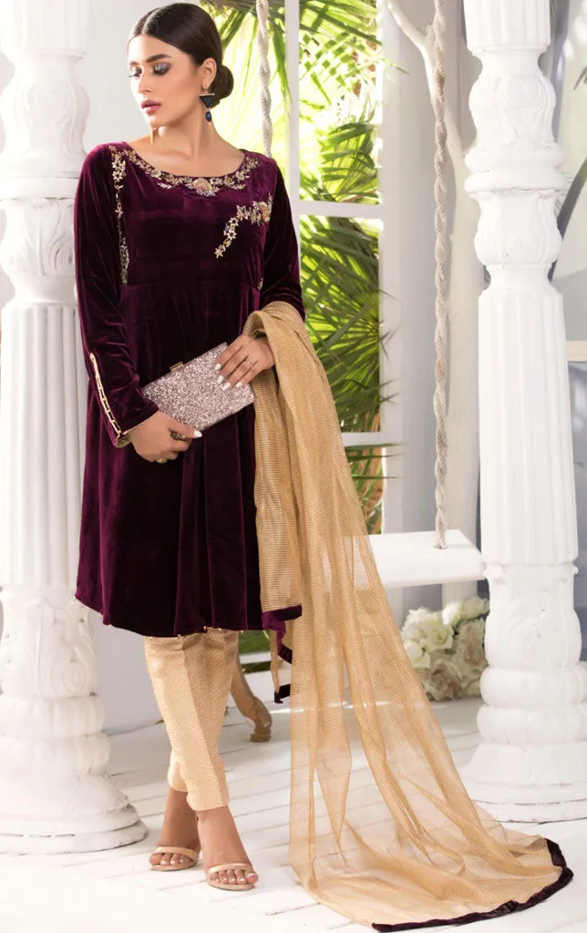 Hand Work Embroidered Velvet 3pc Suit | WWC18 | S788