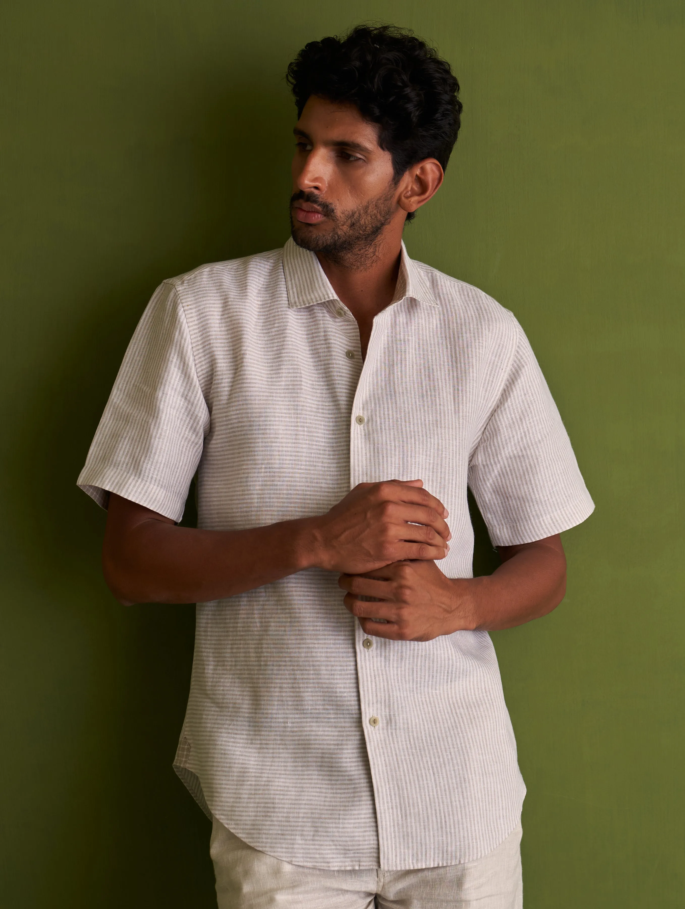 Hanzo Linen Shirt - Beige Stripe