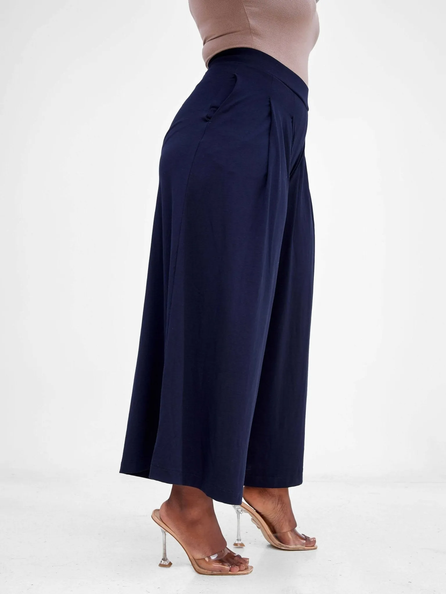 Hessed Long Palazzo Pants - Navy Blue