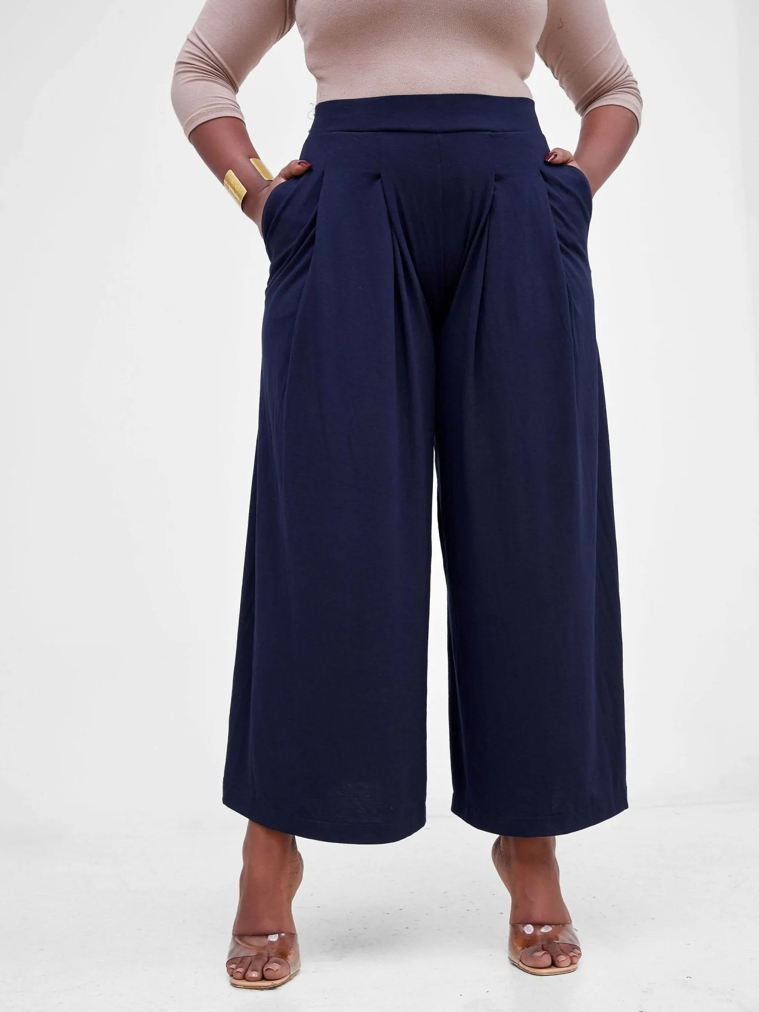 Hessed Long Palazzo Pants - Navy Blue