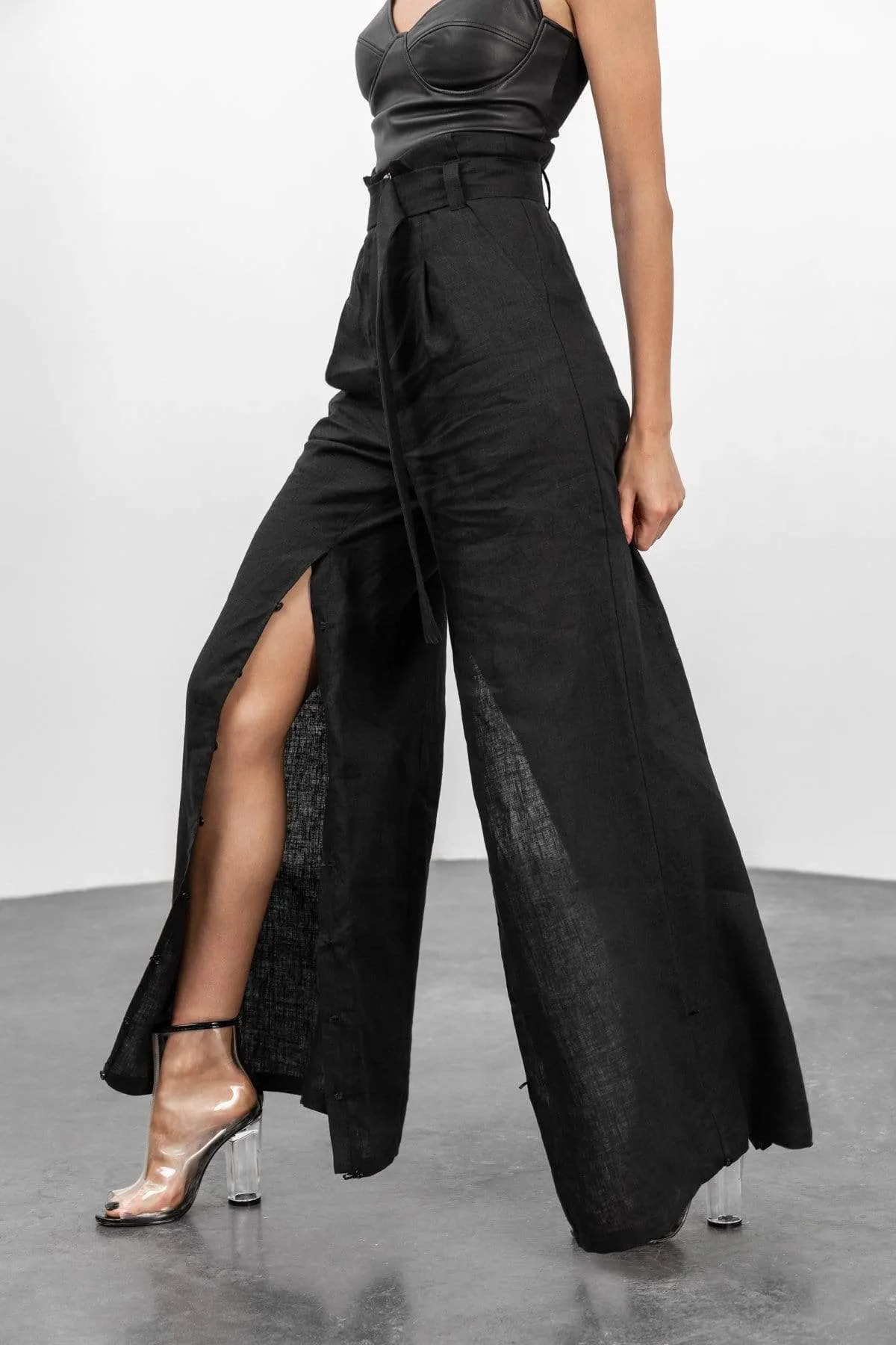 High-Waist Wide-Leg Black Trousers