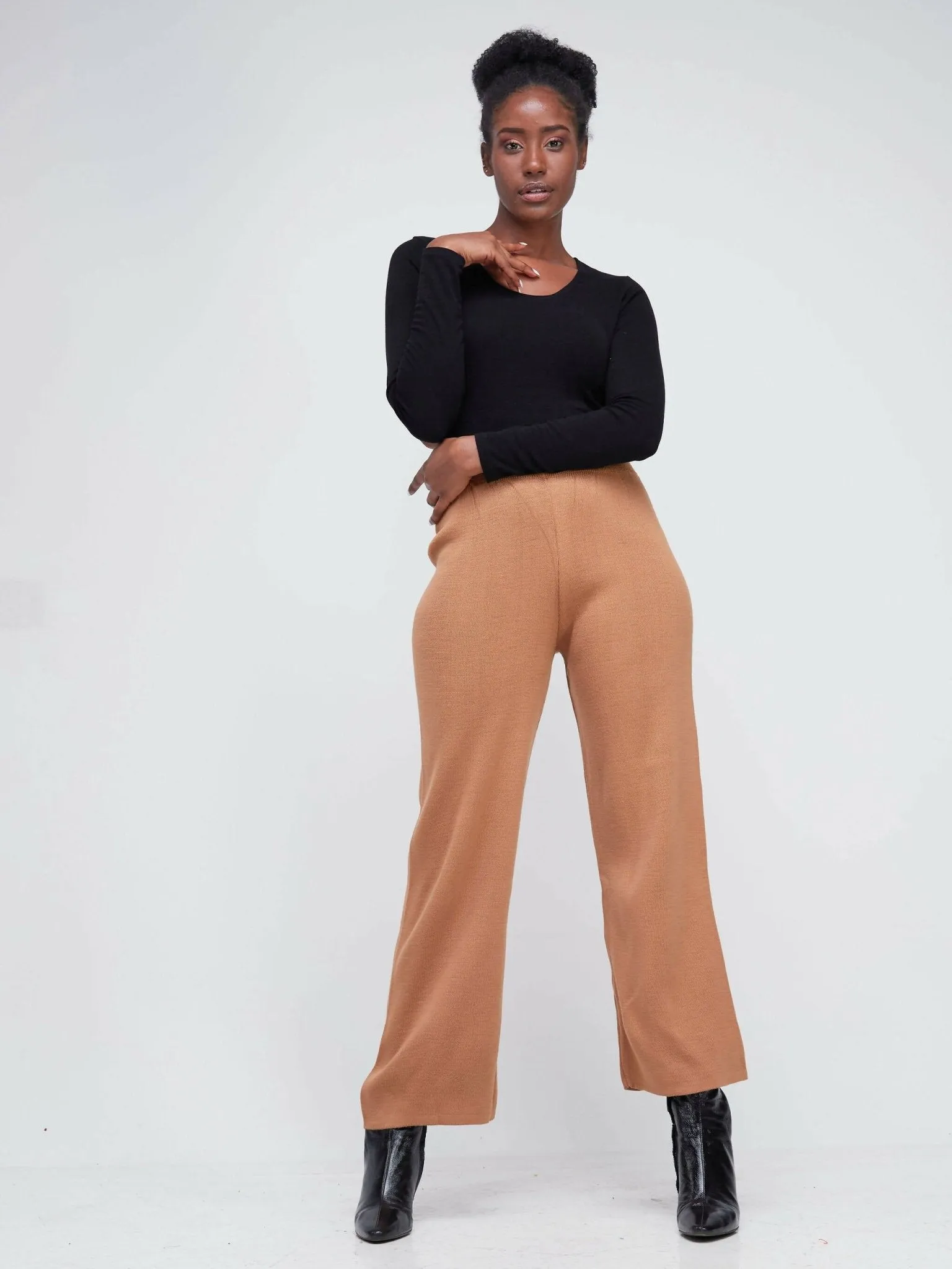 Infy Knit Wear Full Length Pants - Brown