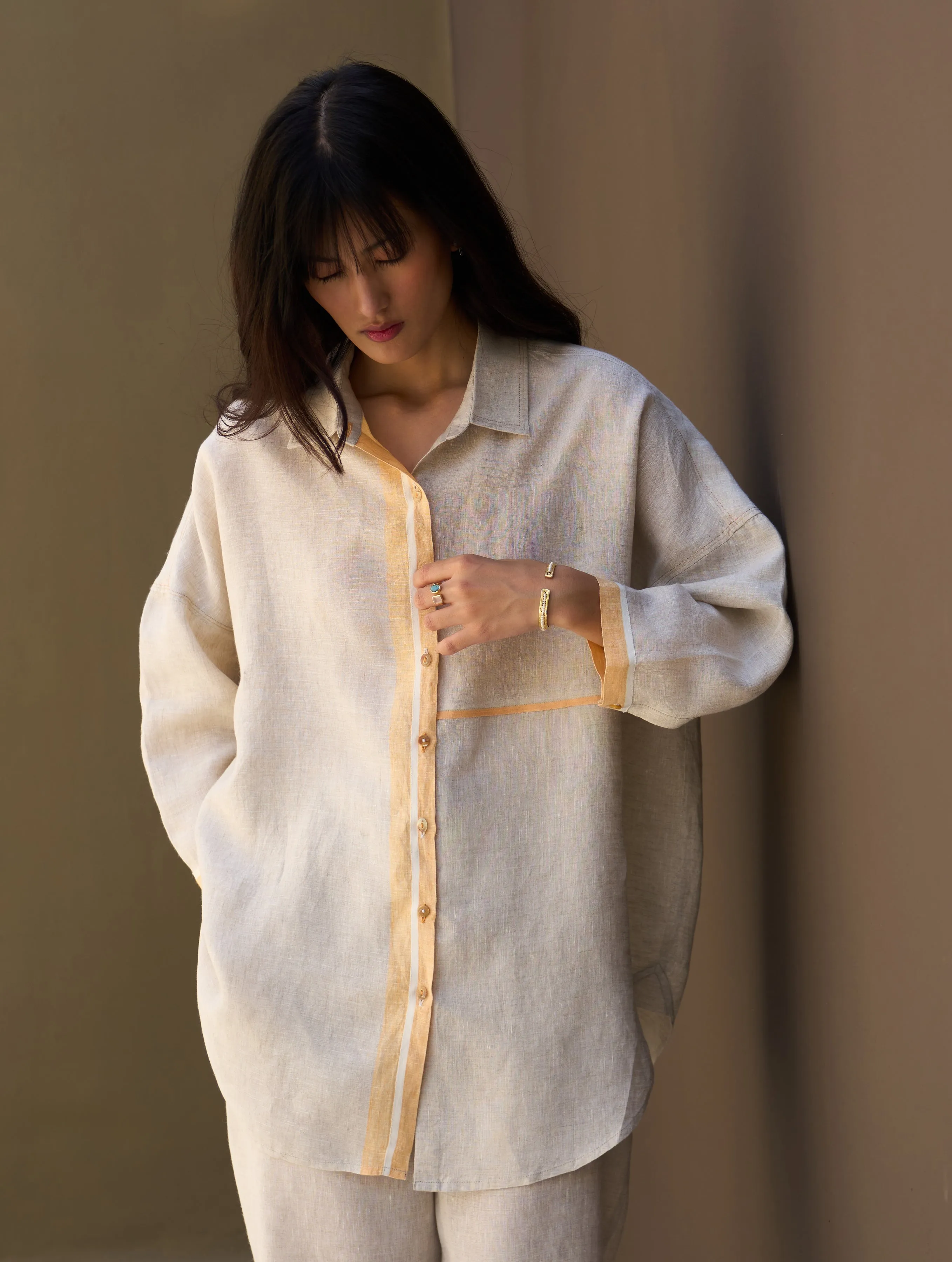 Isla Border Linen Co-ord Set - Natural