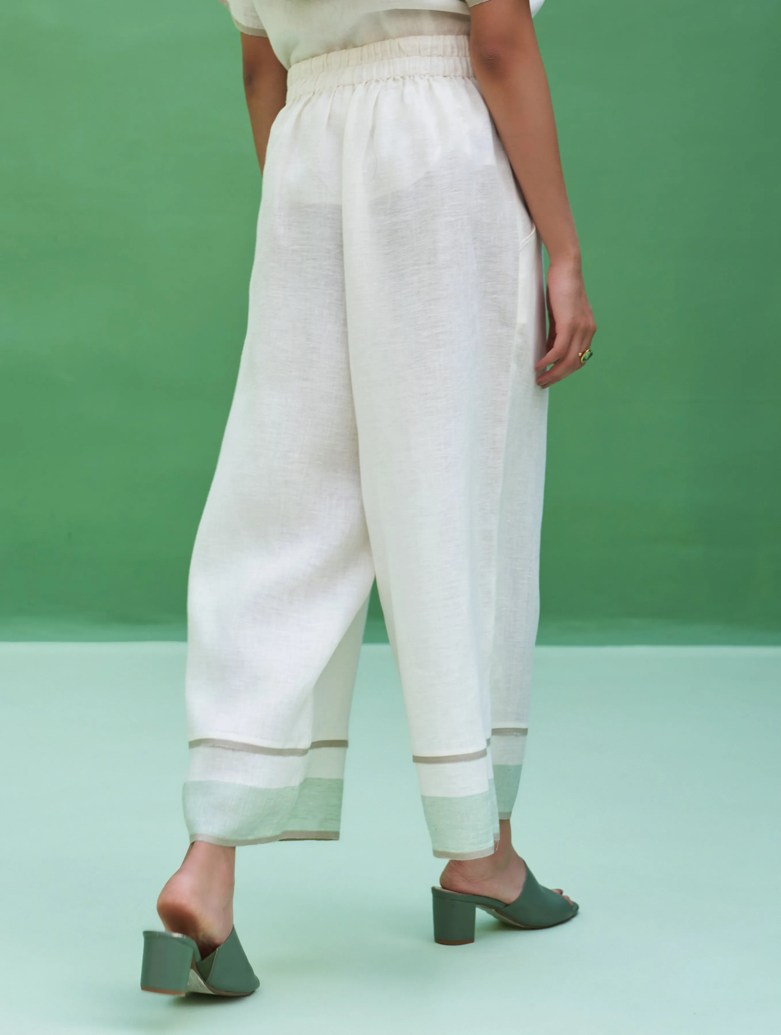 Kol Border Linen Co-ord Set - Ivory