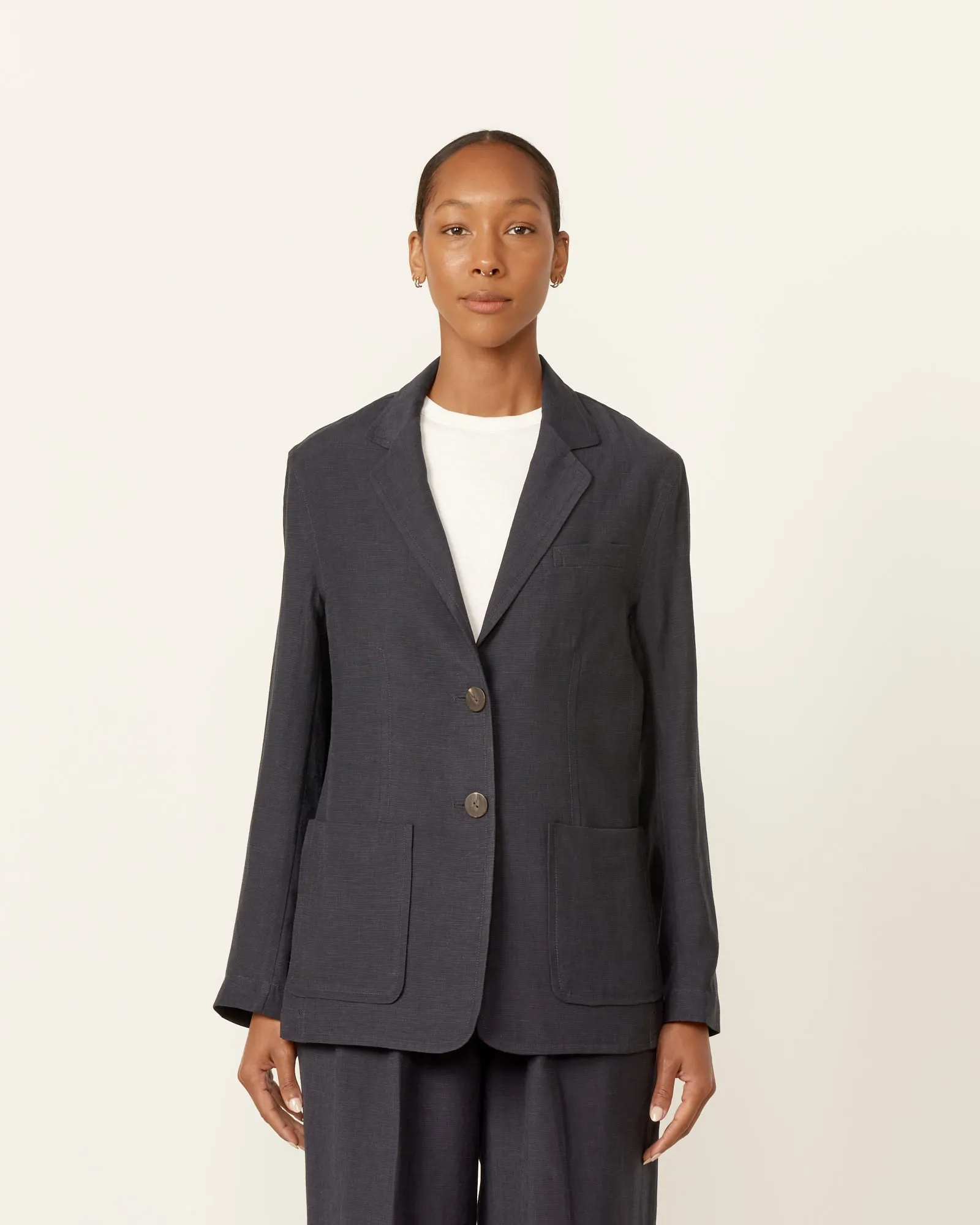 Linen Blend Jacket in Navy