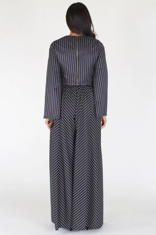 Long Sleeve Striped Top And Wide Leg Pants Set