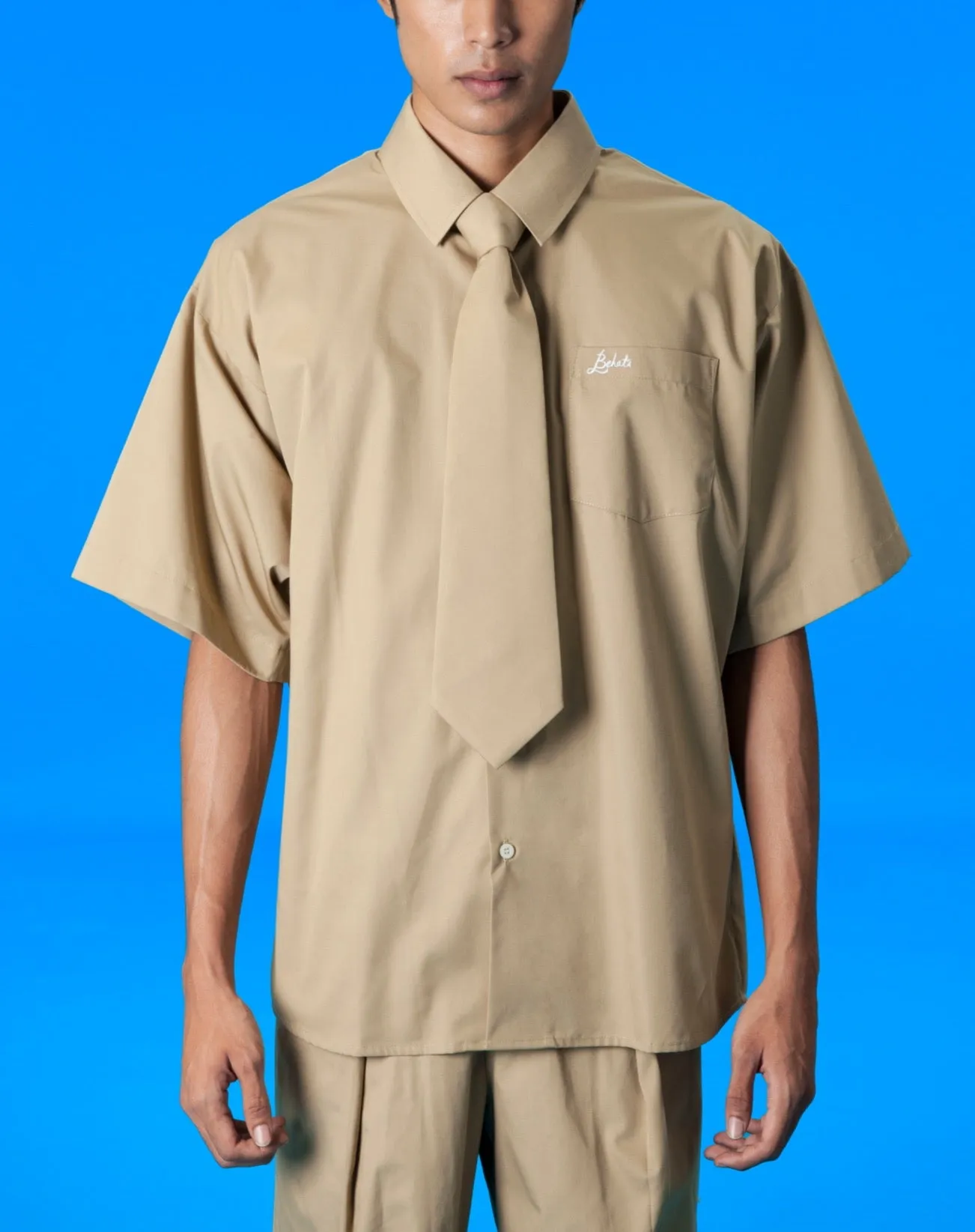 Mahkota Shirt with Tie (Khaki)