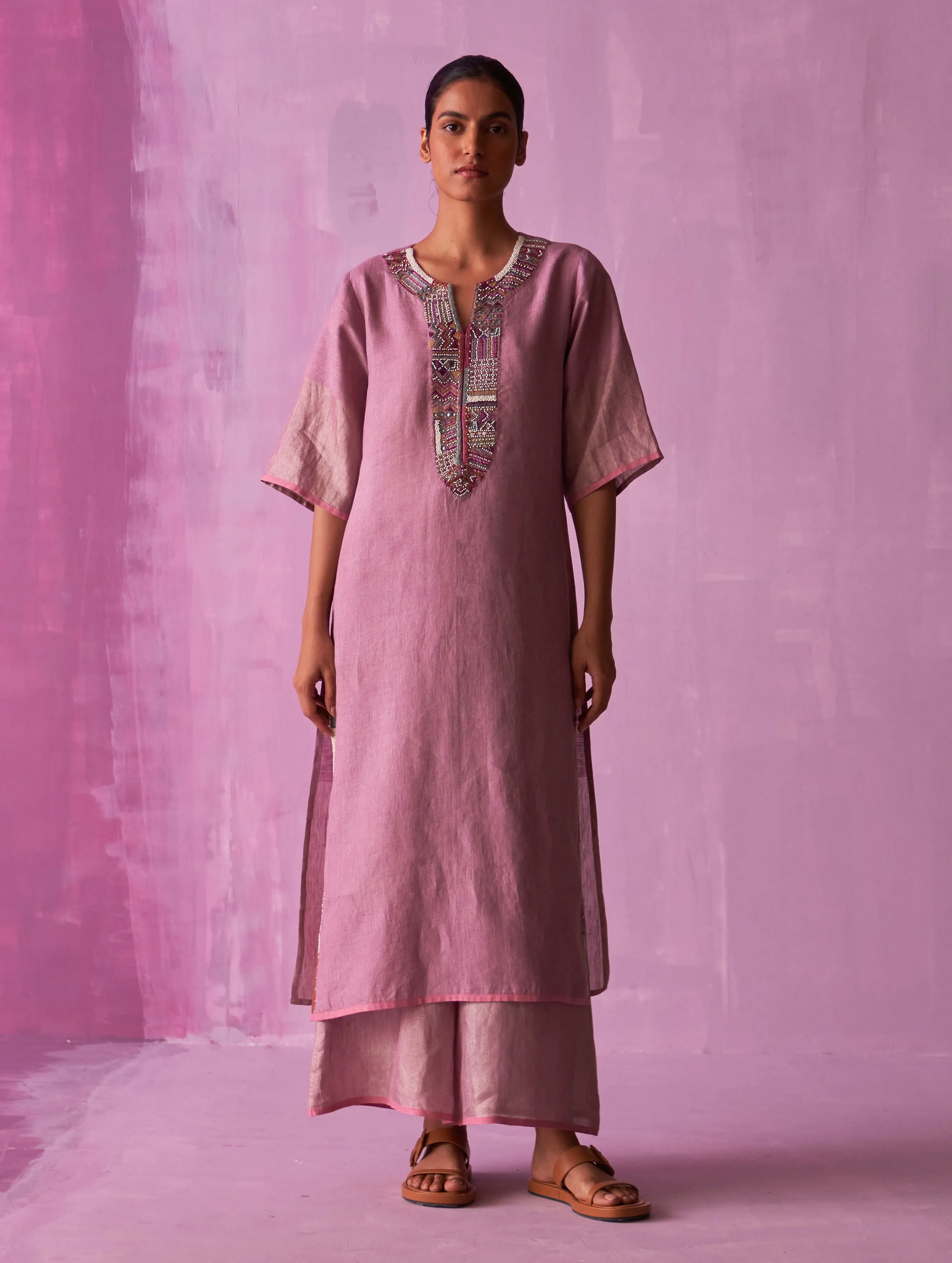 Mato Hand-Embroidered Kurta Set - Lavender