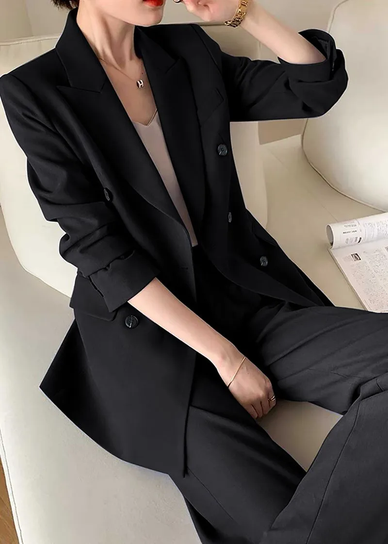 Monica Black Double Breasted Blazer Pants Suit Two-Piece Set